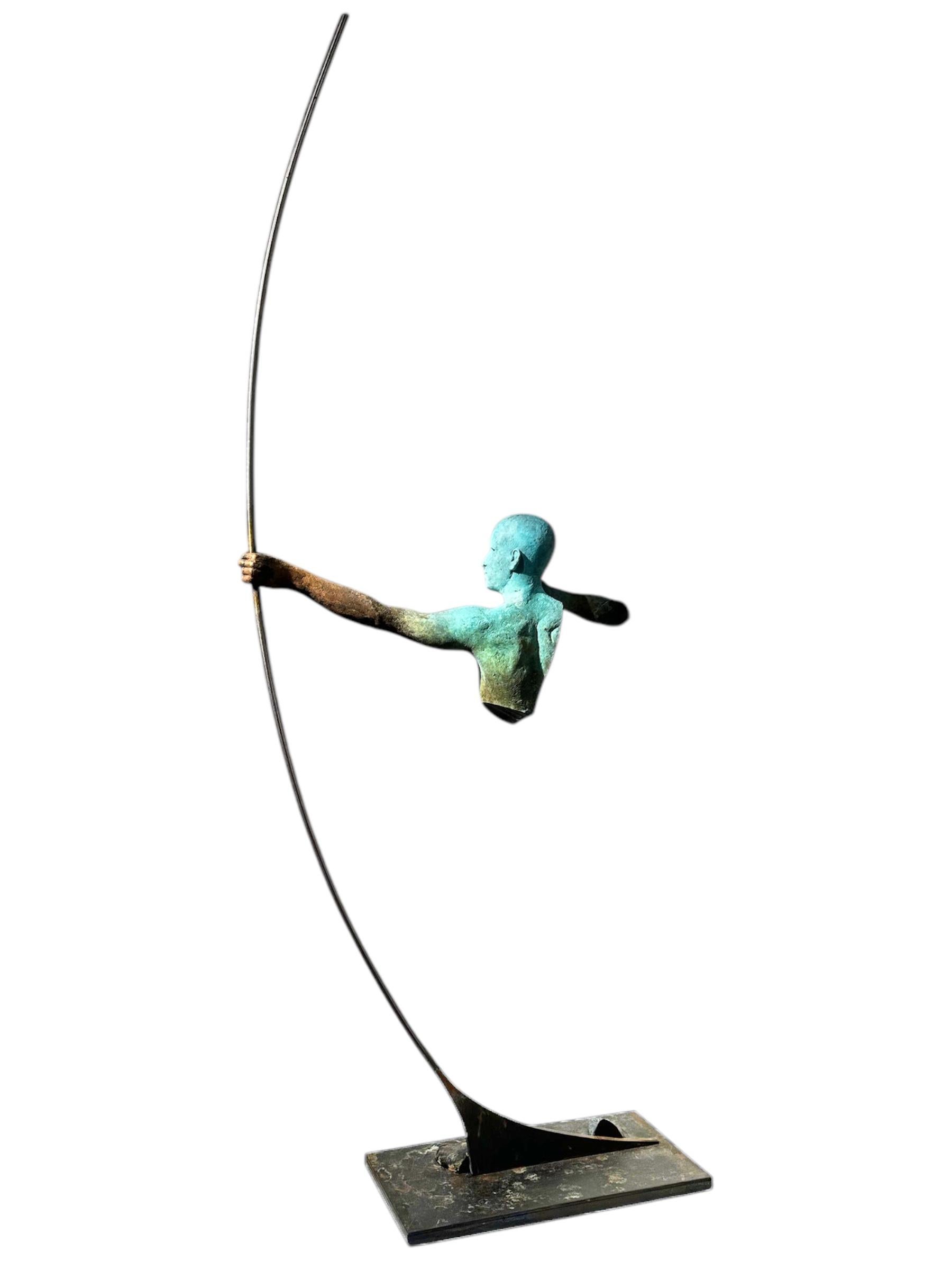 Arco I - Bronze Archer Suspended from a Stainless Steel Bow 4