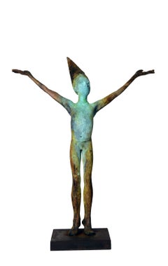 Arlequin I, Bronze Commedia dell'arte Sculpture, Figure with Outstretched Arms