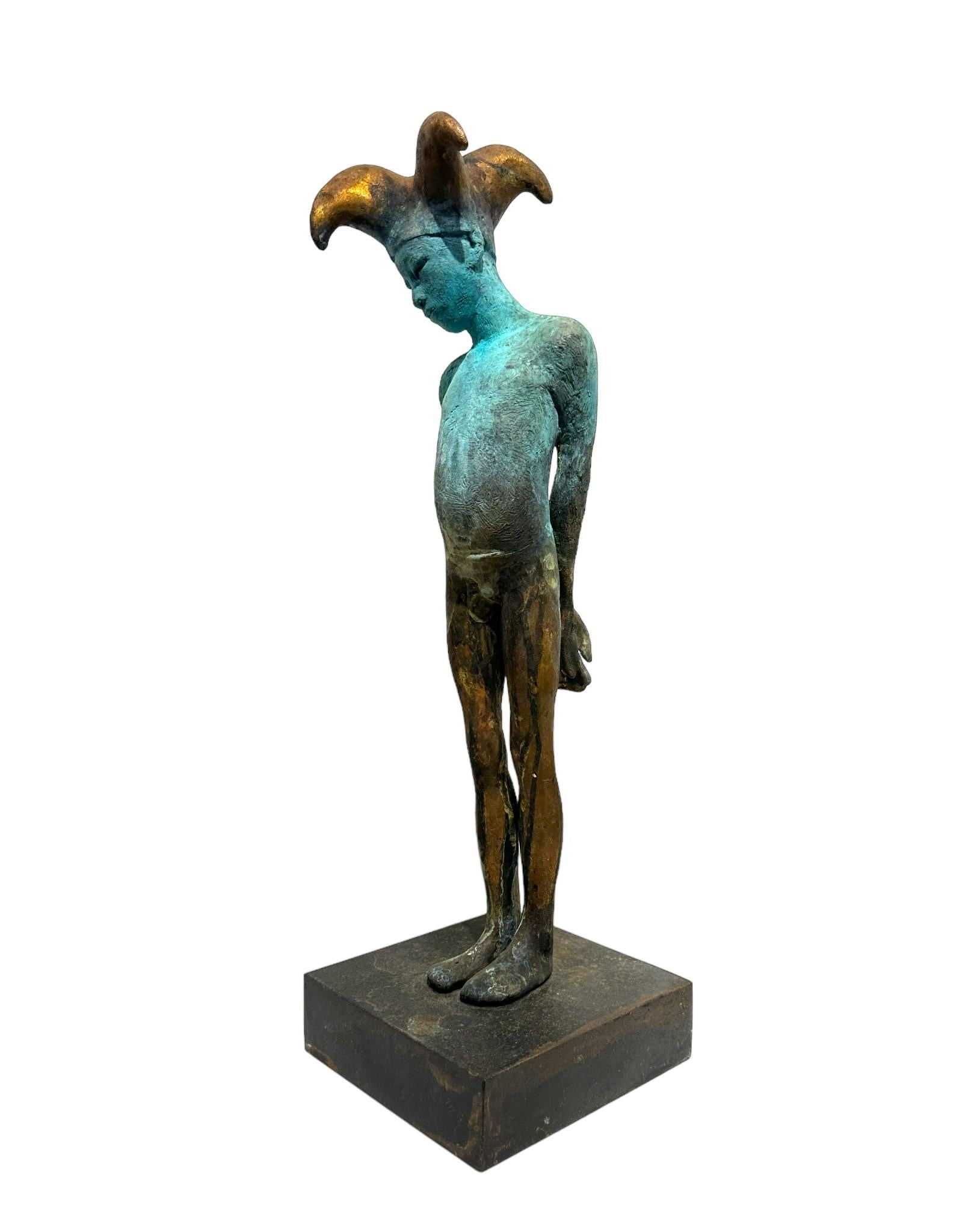 Arlequin IV - Bronze Commedia dell'Arte Sculpture, Jester with Hands Held Back 2