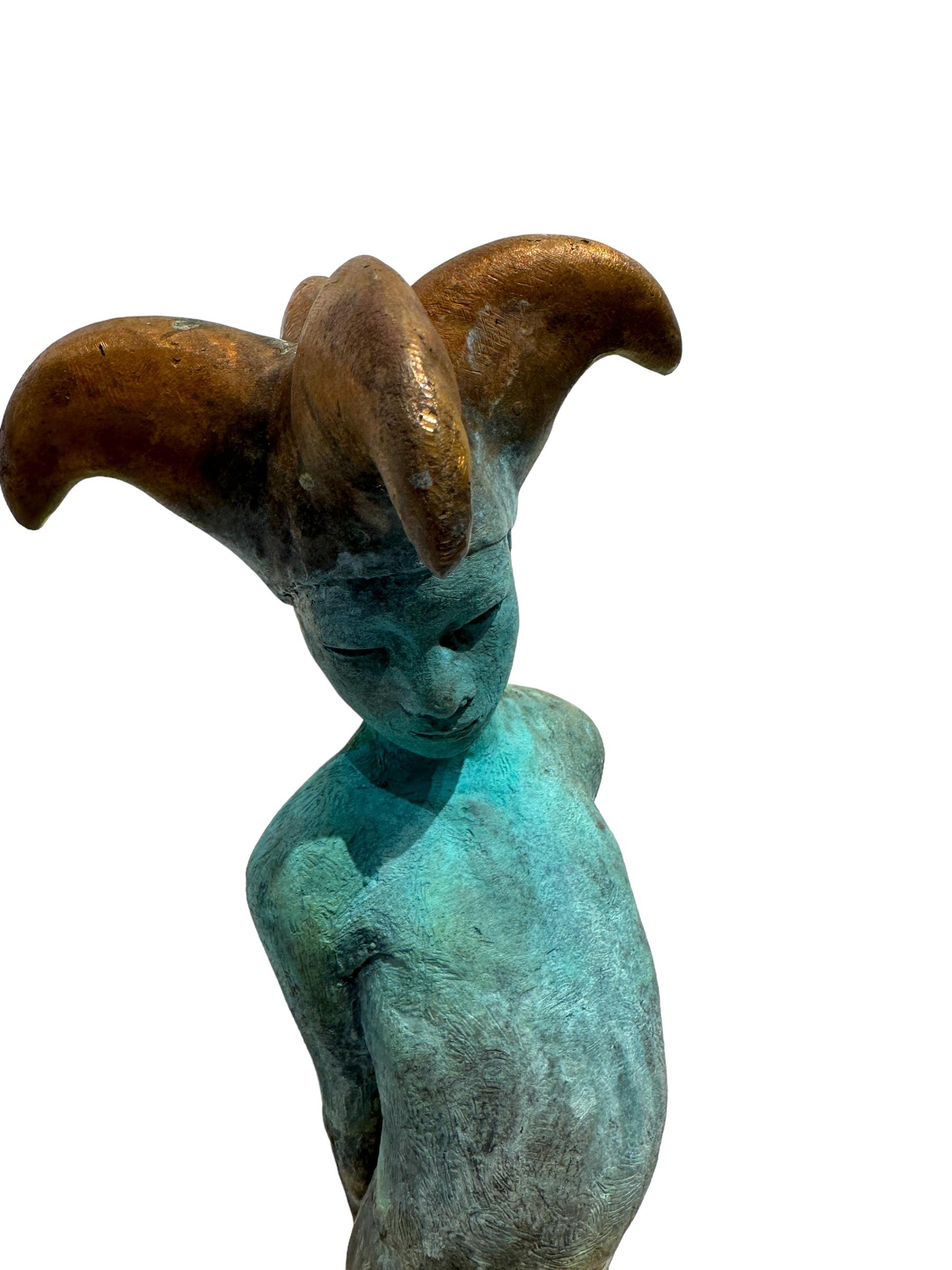Arlequin IV - Bronze Commedia dell'Arte Sculpture, Jester with Hands Held Back 3