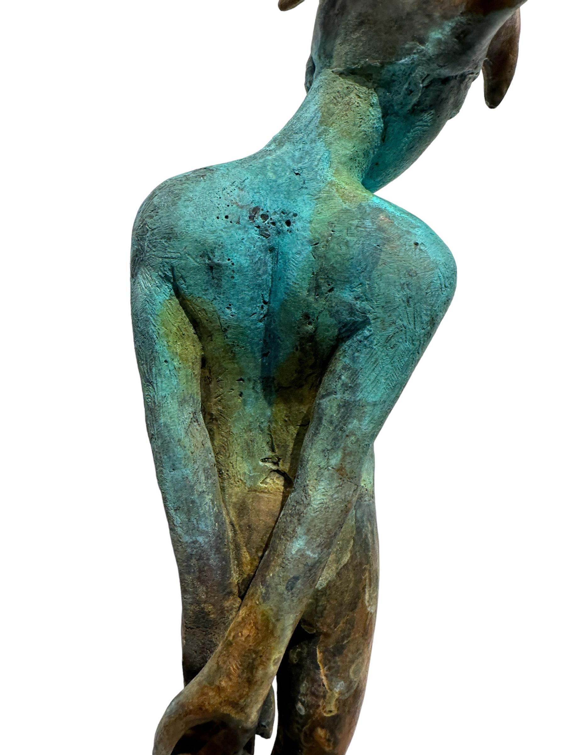 Arlequin IV - Bronze Commedia dell'Arte Sculpture, Jester with Hands Held Back 4