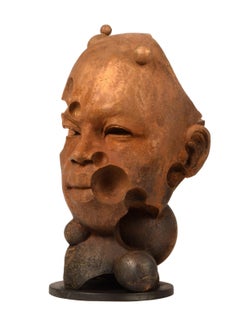 Bubbles - Abstracted Bronze Bust, Natural Rust Patina, Limited Edition Sculpture
