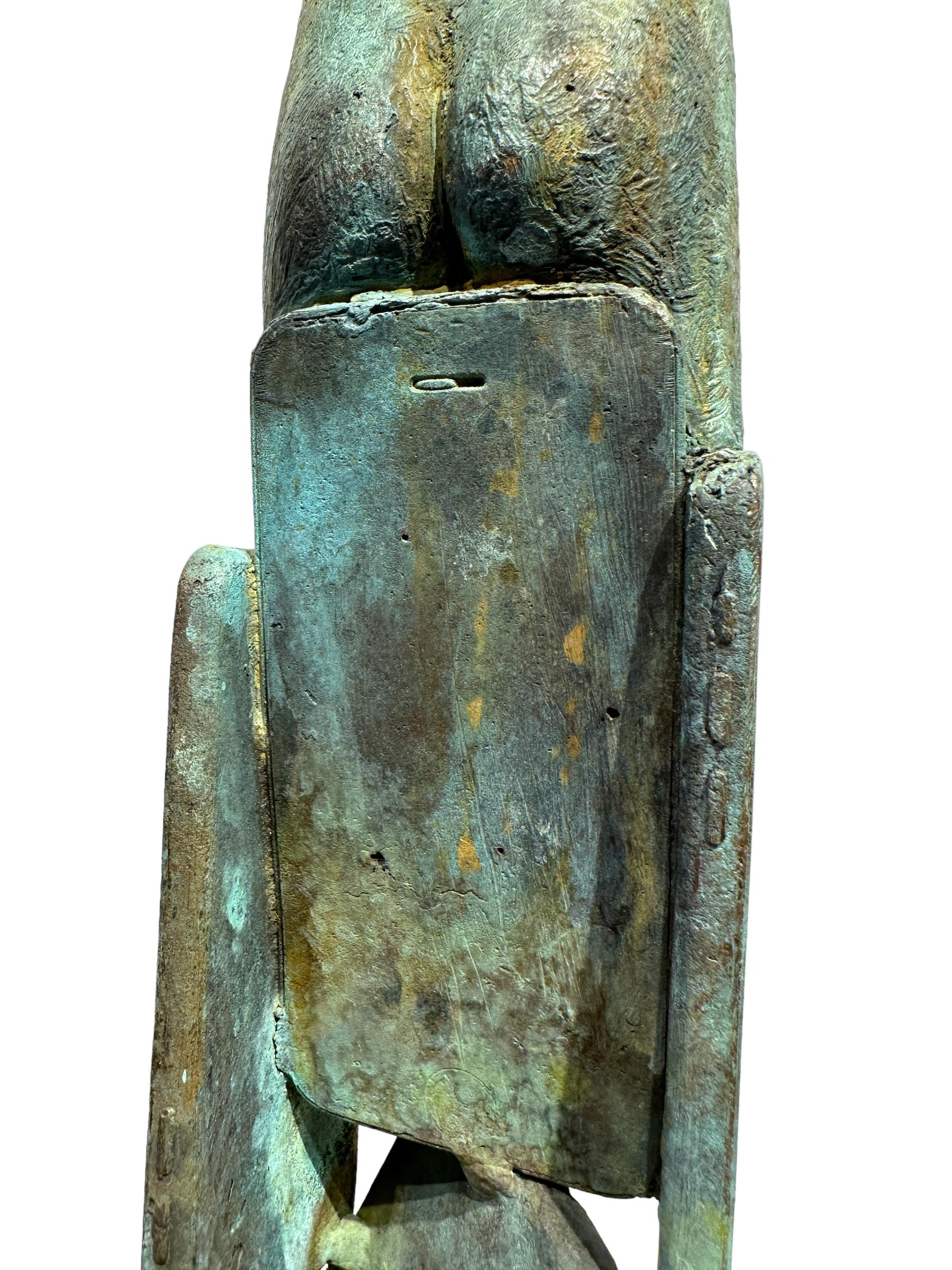 Conectados VI - Bronze Figure Emerging From a Collection of Stacked Tiles For Sale 4