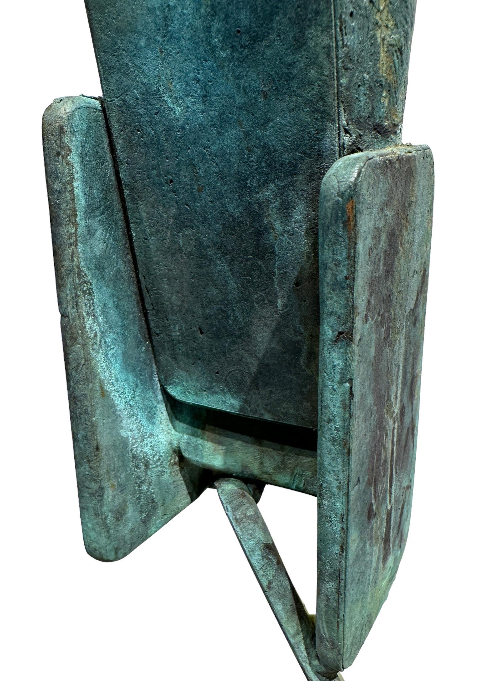 Conectados VI - Bronze Figure Emerging From a Collection of Stacked Tiles For Sale 5