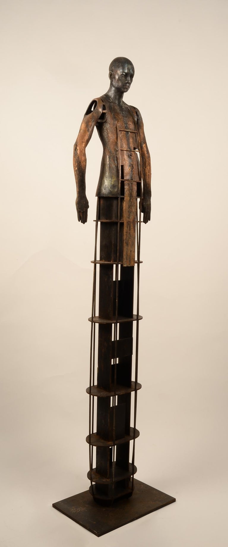 Construction II - Bronze Sculpture Surreal Transfiguring Human Form, Lush Patina For Sale 3