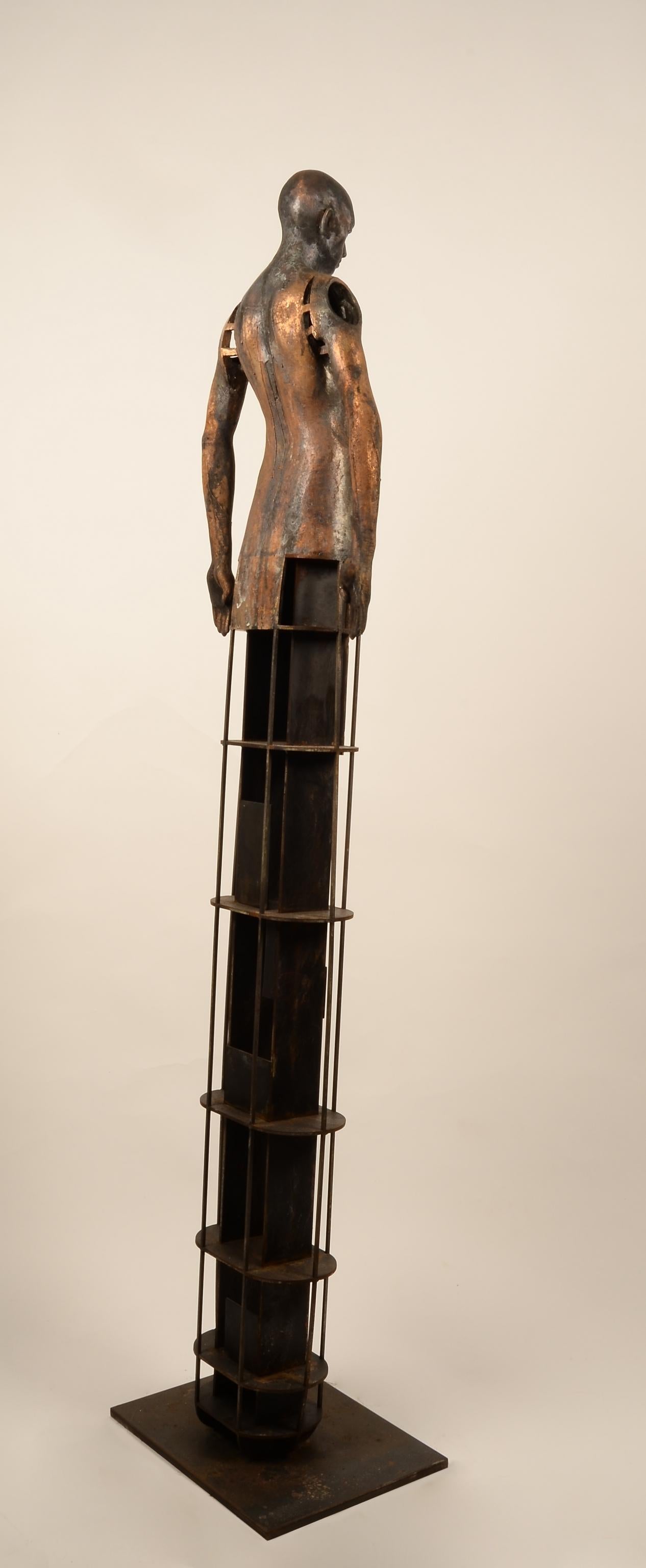 Construction II - Bronze Sculpture Surreal Transfiguring Human Form, Lush Patina For Sale 2