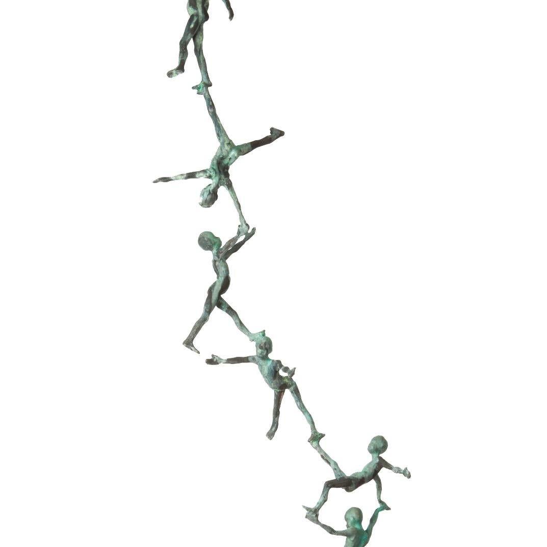 Double Columna - Bronze Sculpture with Stacked Child Acrobats, Green Patina 2