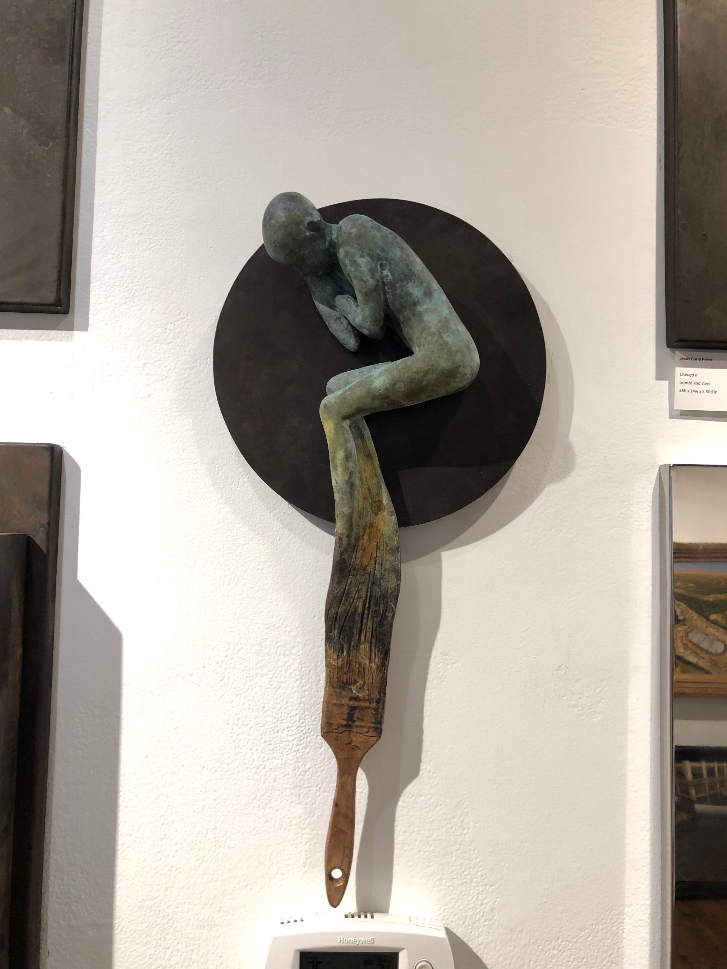 Dream III - Bronze Wall Hanging Surreal Sculpture of Figure and Painting Brush 5