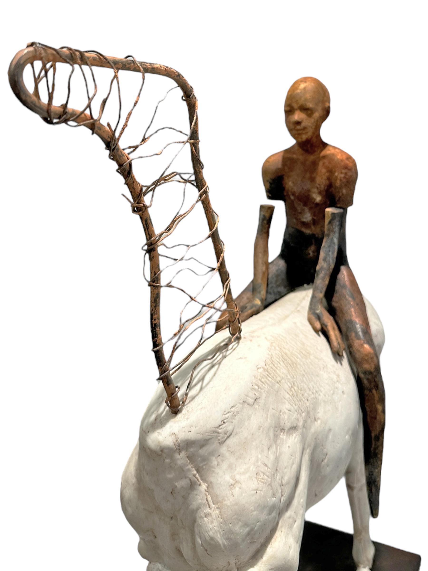 Horse I - Horse and Rider, Bronze and Artificial Stone on Steel Base For Sale 5