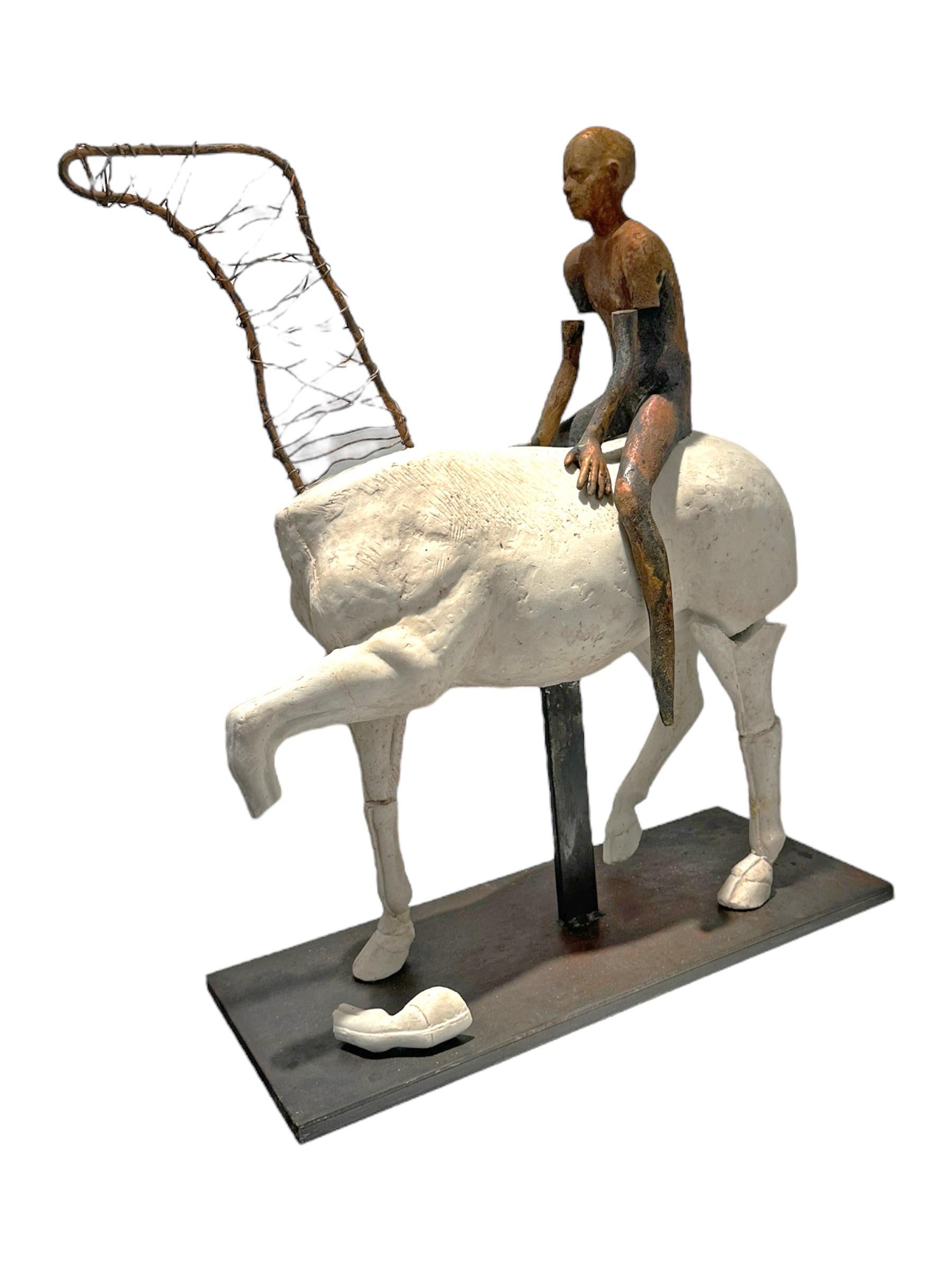 Horse I - Horse and Rider, Bronze and Artificial Stone on Steel Base For Sale 1
