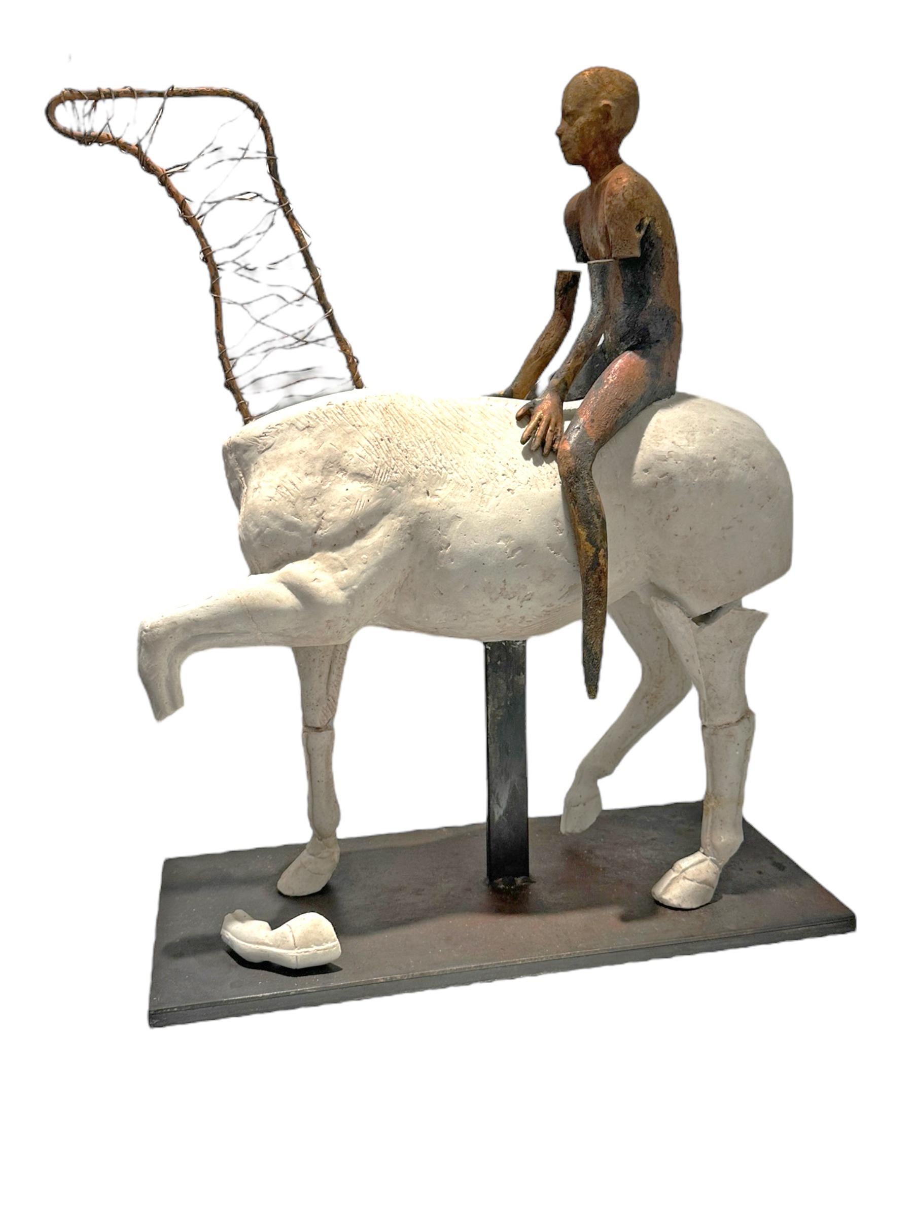 Horse I - Horse and Rider, Bronze and Artificial Stone on Steel Base For Sale 2