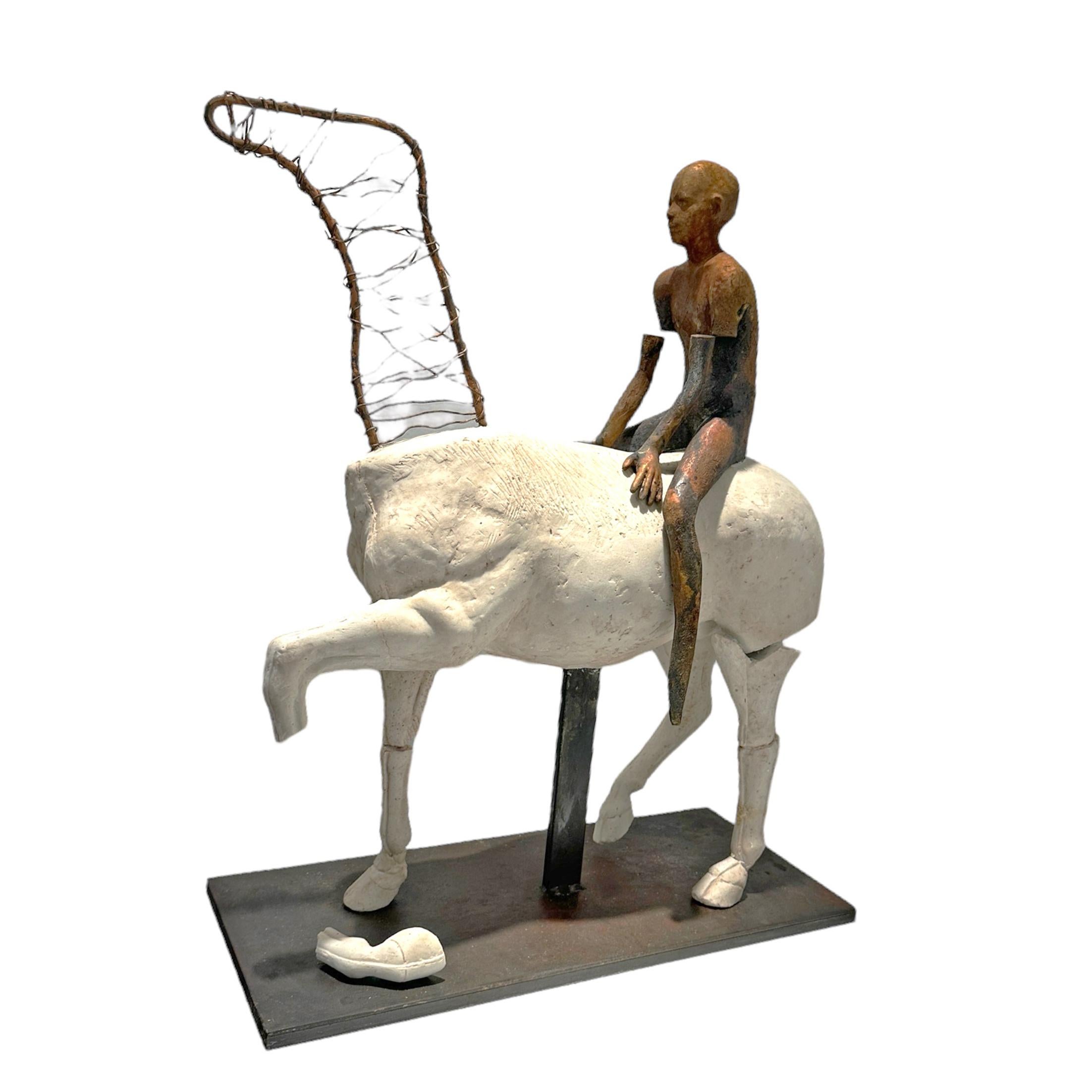 Horse I - Horse and Rider, Bronze and Artificial Stone on Steel Base