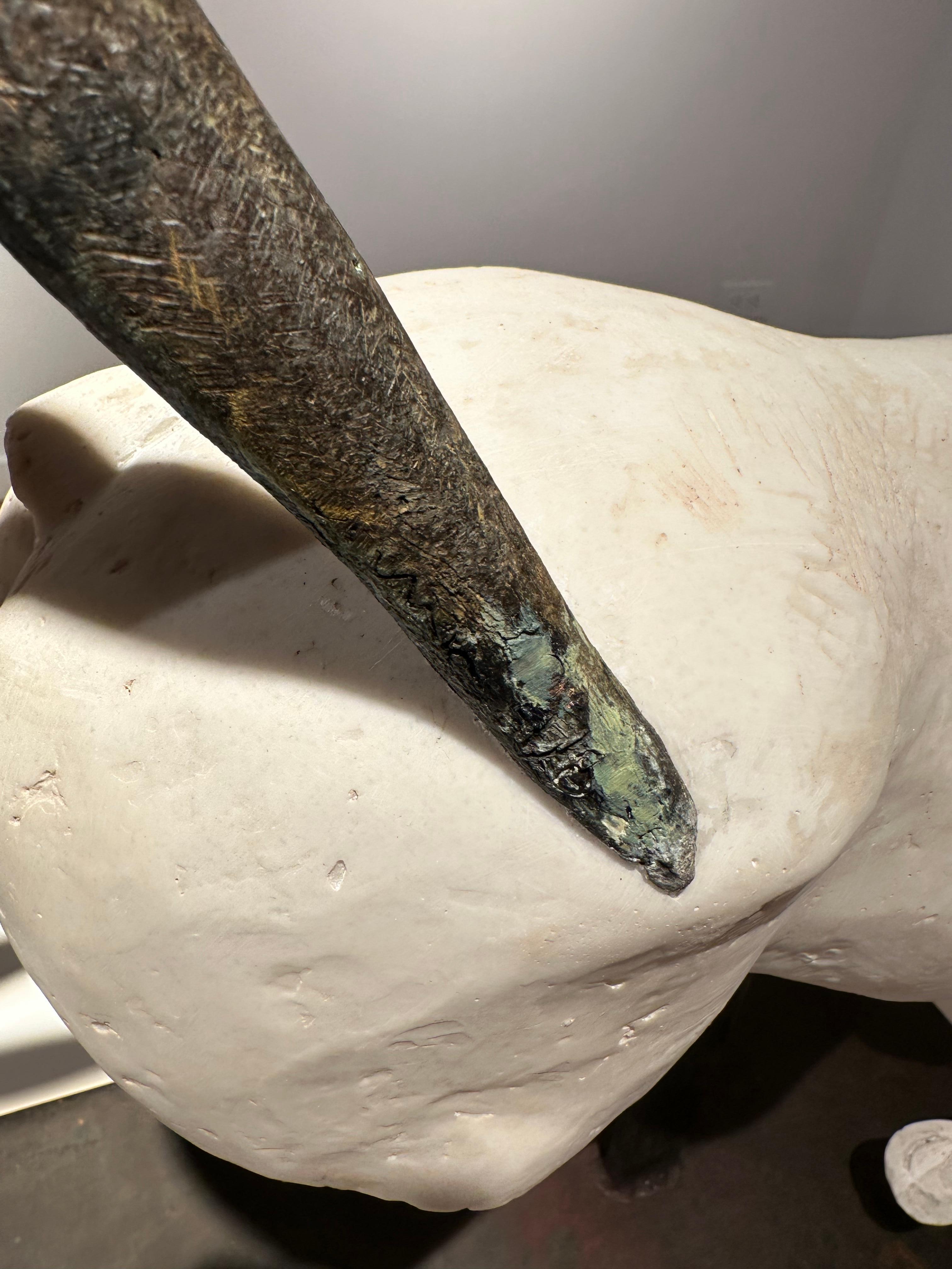 Horse II - Bronze Figure Riding Stone Carved Horse, Verdigris Patina, Steel Base For Sale 4