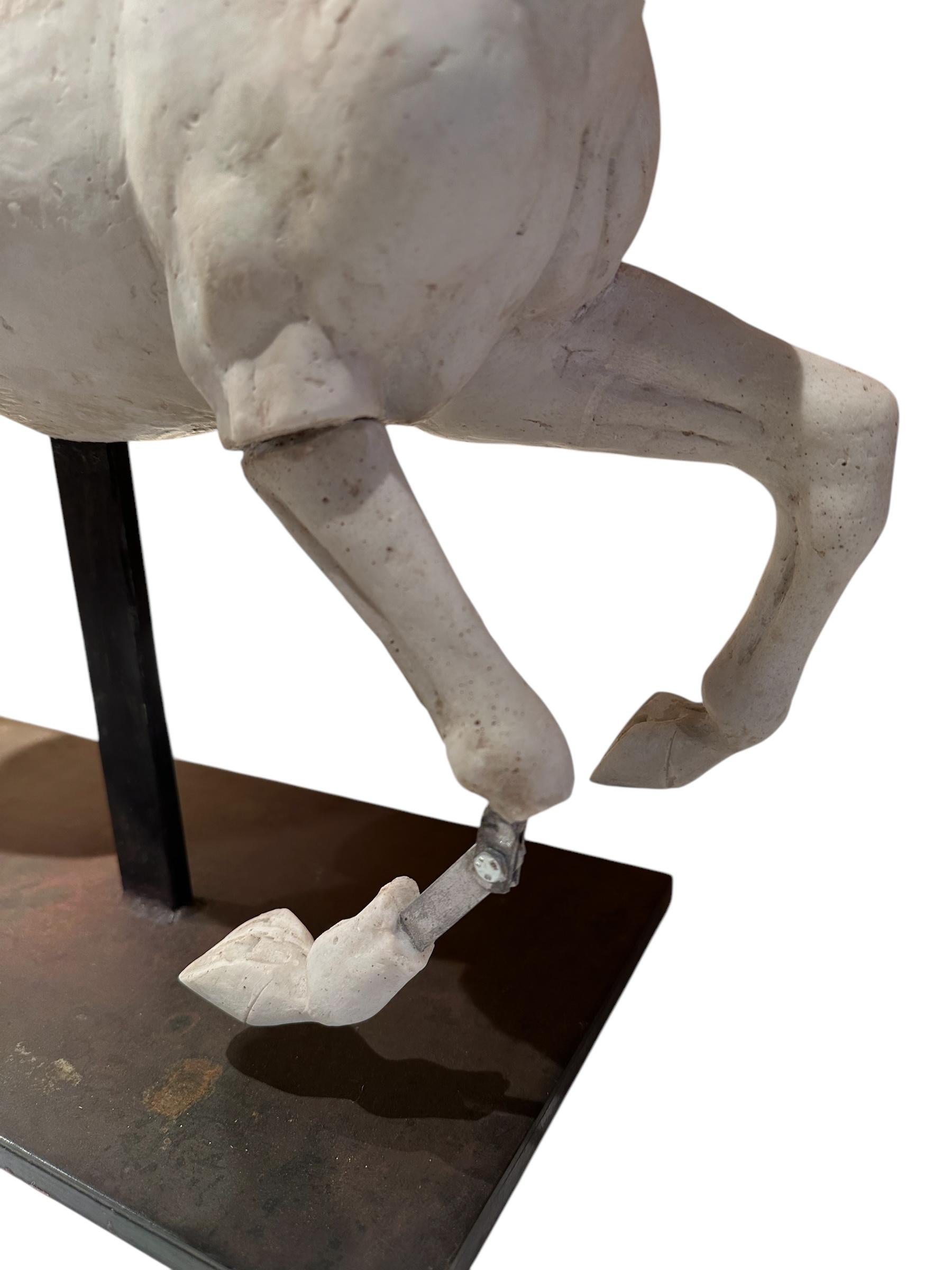 Horse II - Bronze Figure Riding Stone Carved Horse, Verdigris Patina, Steel Base For Sale 1