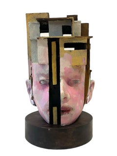 House - Bronze Head with Cubist Aspects, Colored Patinas on a Steel Base