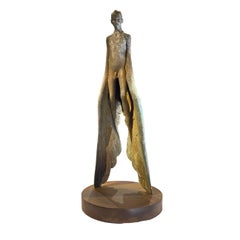 Icaro III - Bronze Figure of Mythical Icarus Standing on Wings, Green Patina