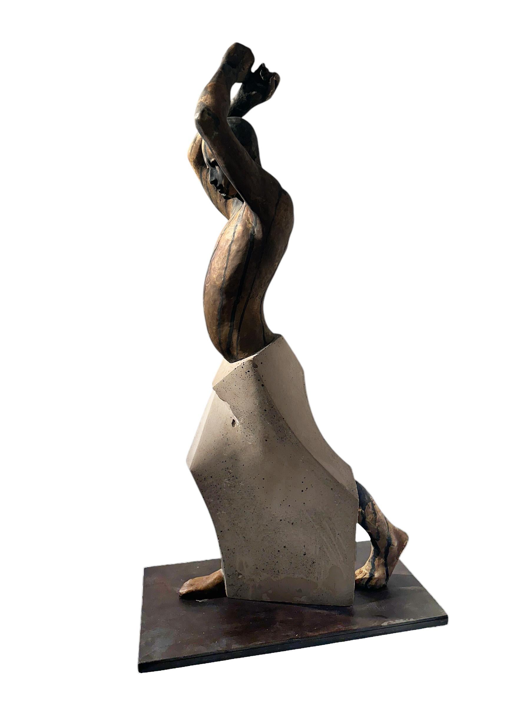 Kendo II - Figure, with Arms in Throwing Position, Bronze & Artificial Stone For Sale 6