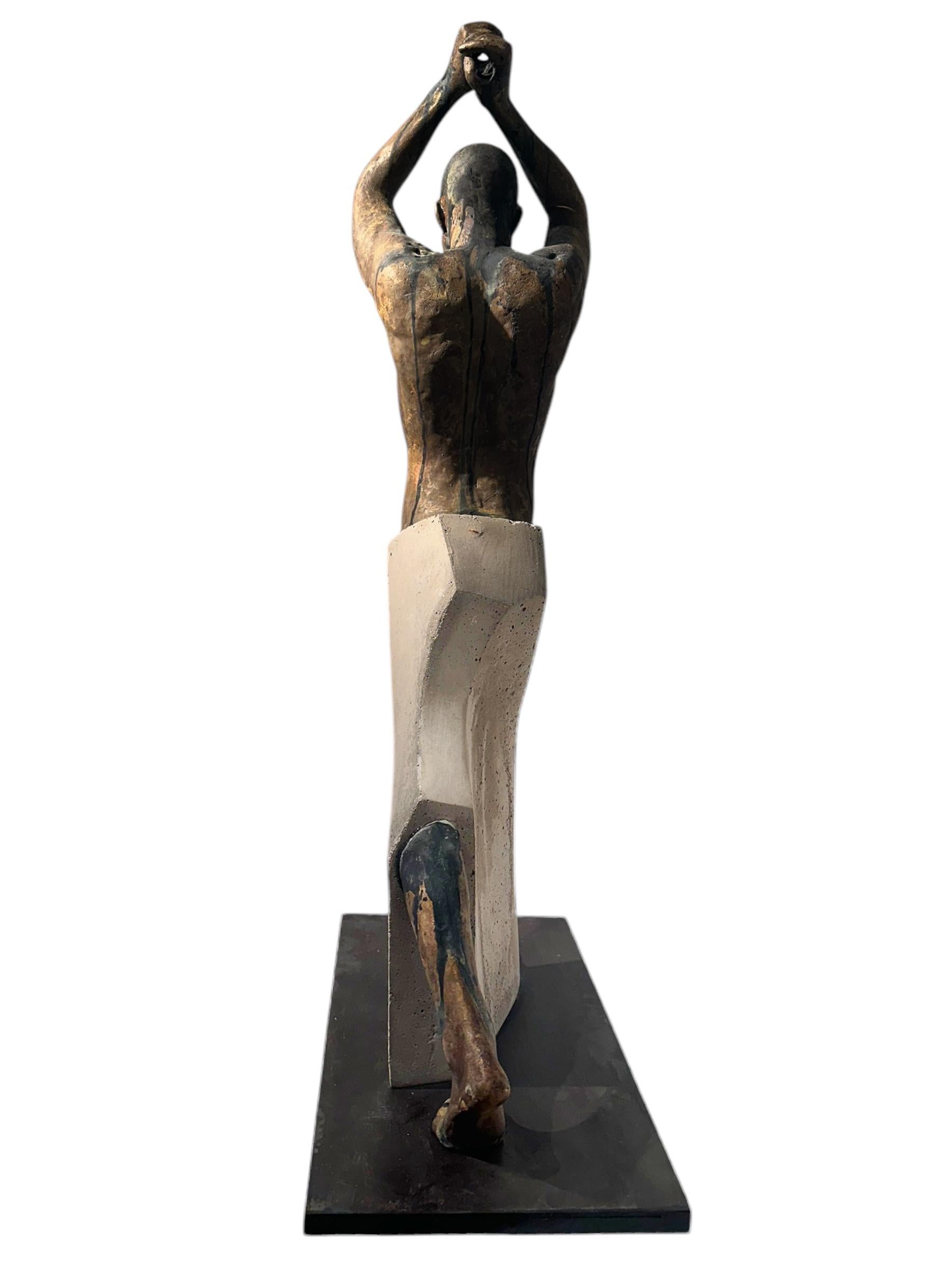 Kendo II - Figure, with Arms in Throwing Position, Bronze & Artificial Stone For Sale 8