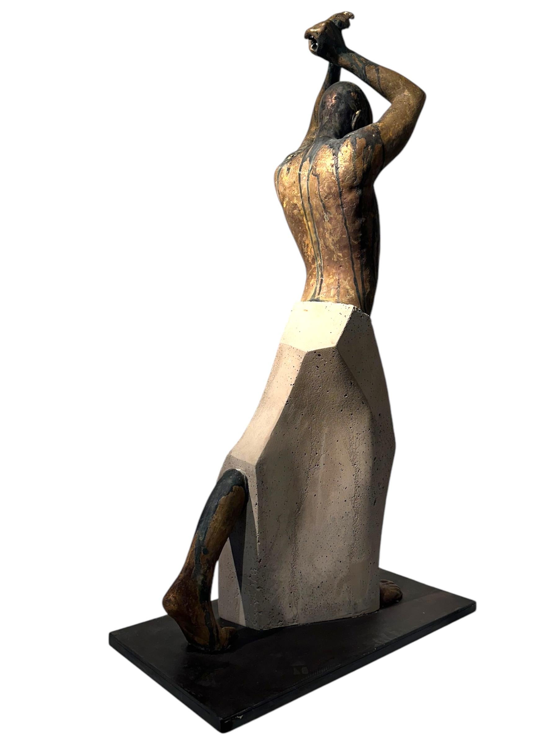 Kendo II - Figure, with Arms in Throwing Position, Bronze & Artificial Stone For Sale 9