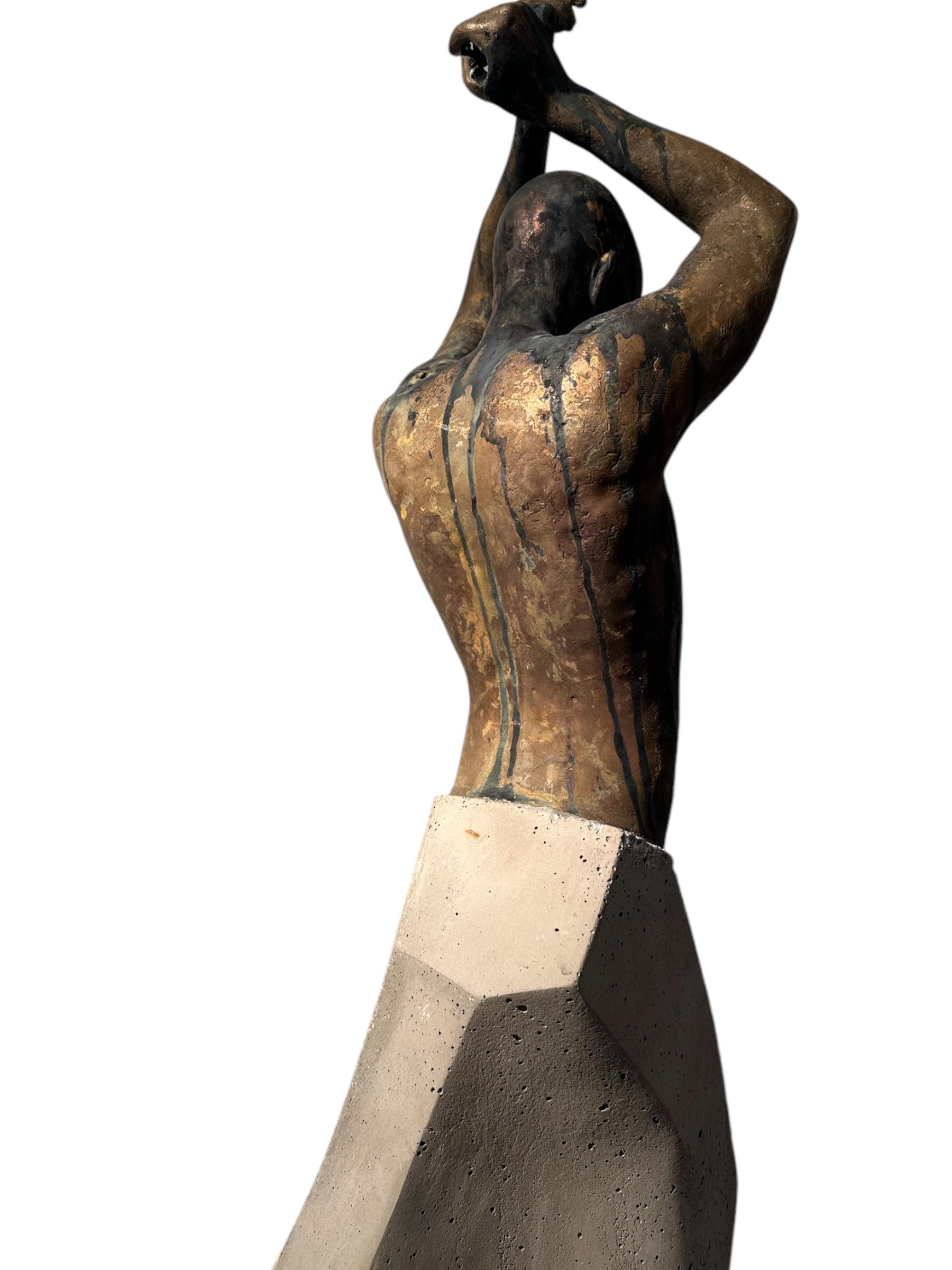 Kendo II - Figure, with Arms in Throwing Position, Bronze & Artificial Stone For Sale 10