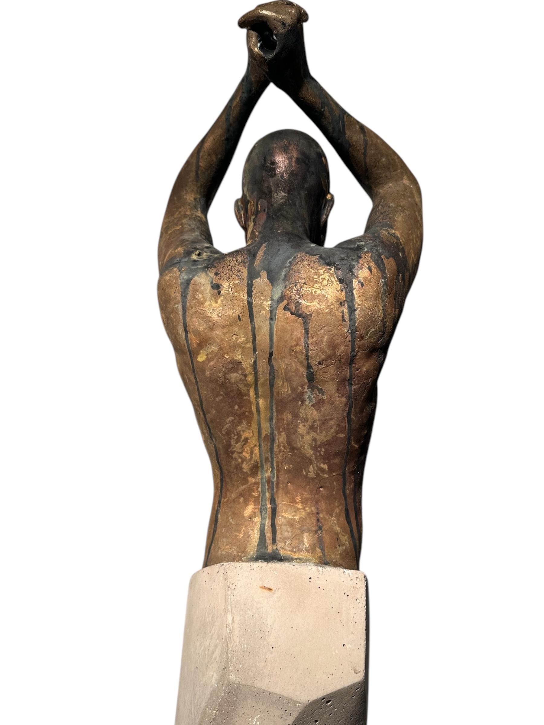 Kendo II - Figure, with Arms in Throwing Position, Bronze & Artificial Stone For Sale 11