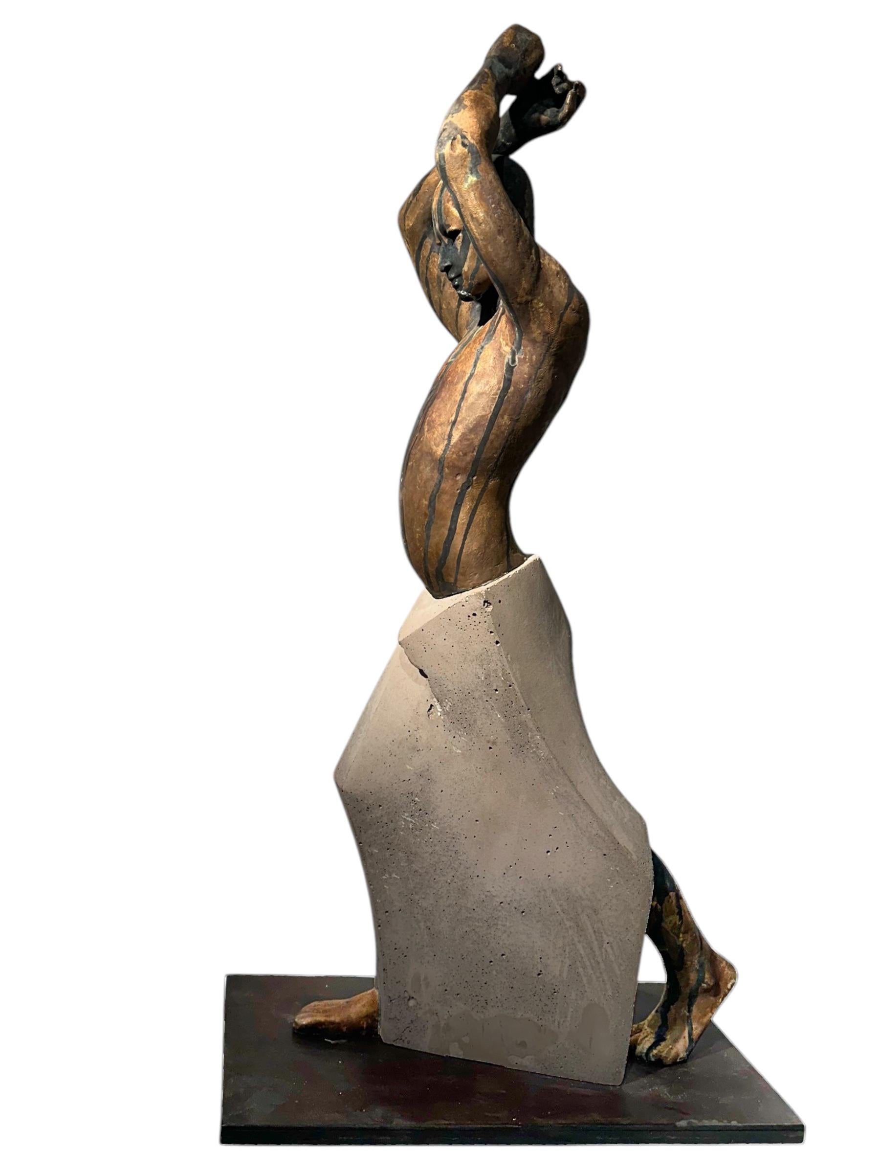 Kendo II - Figure, with Arms in Throwing Position, Bronze & Artificial Stone - Sculpture by Jesus Curia Perez