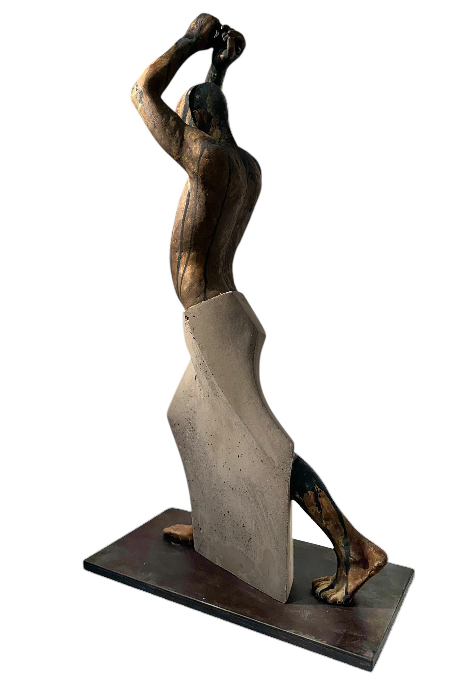 Kendo II - Figure, with Arms in Throwing Position, Bronze & Artificial Stone - Contemporary Sculpture by Jesus Curia Perez
