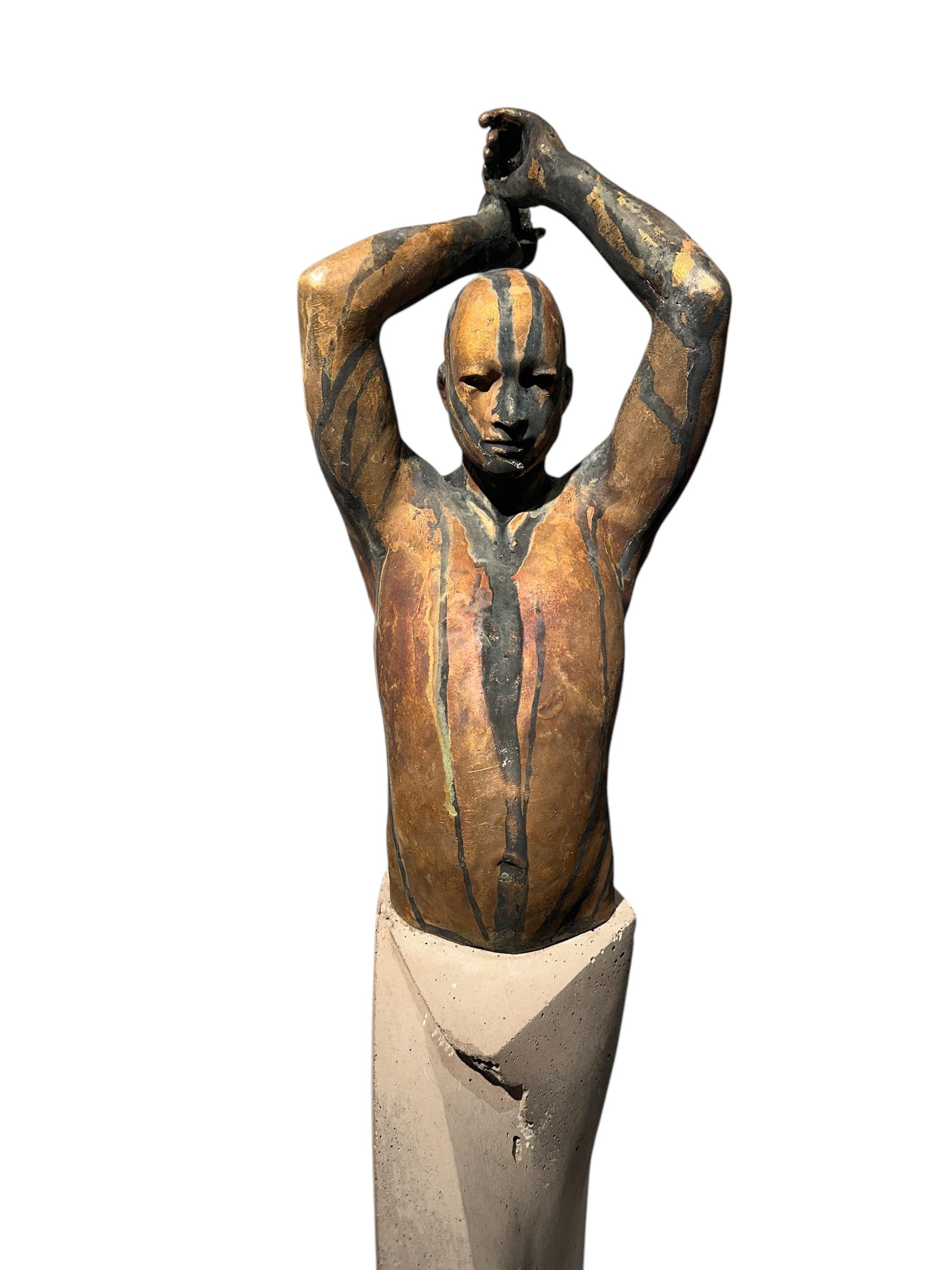 Kendo II - Figure, with Arms in Throwing Position, Bronze & Artificial Stone For Sale 1