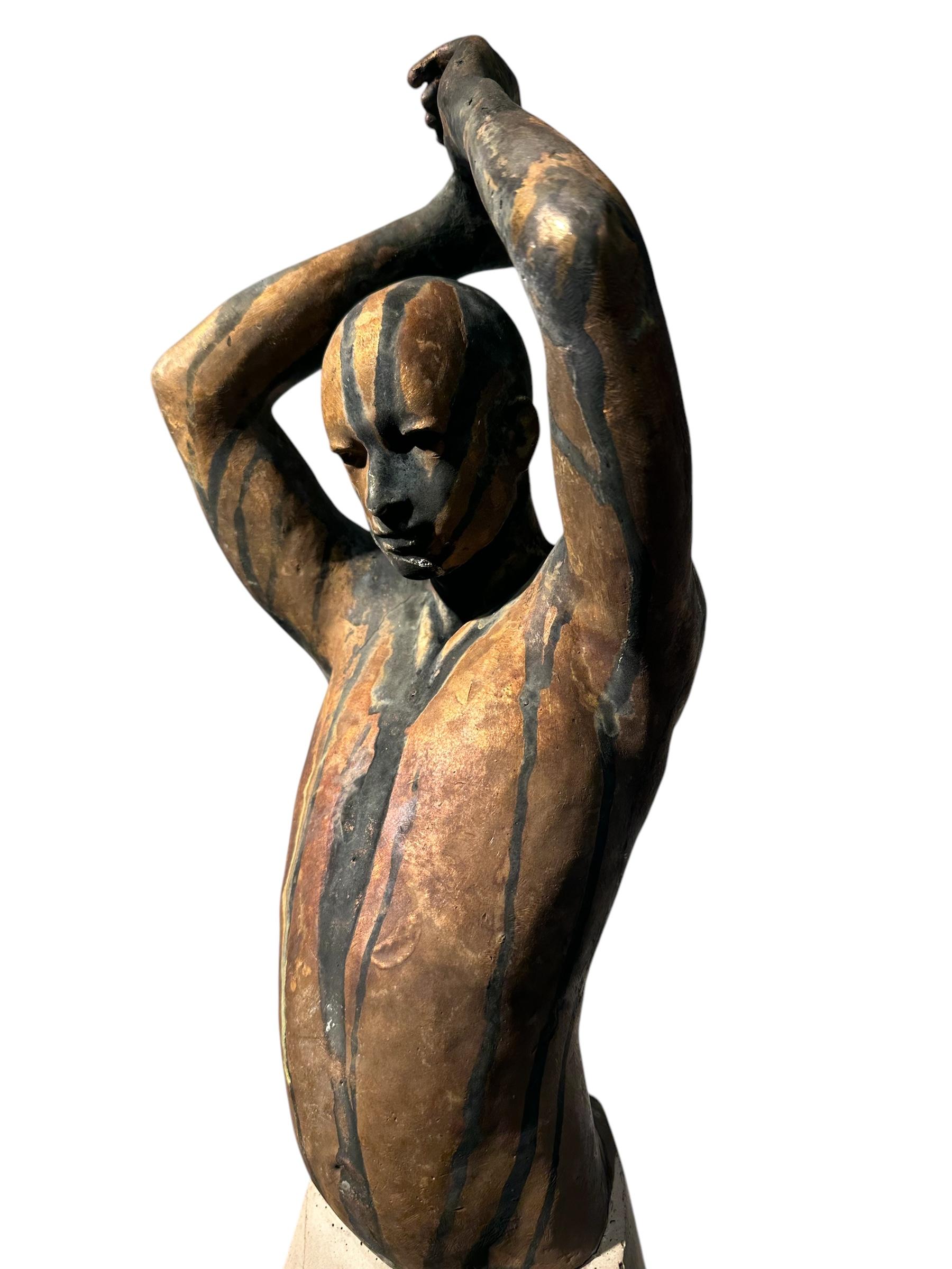 Kendo II - Figure, with Arms in Throwing Position, Bronze & Artificial Stone For Sale 2