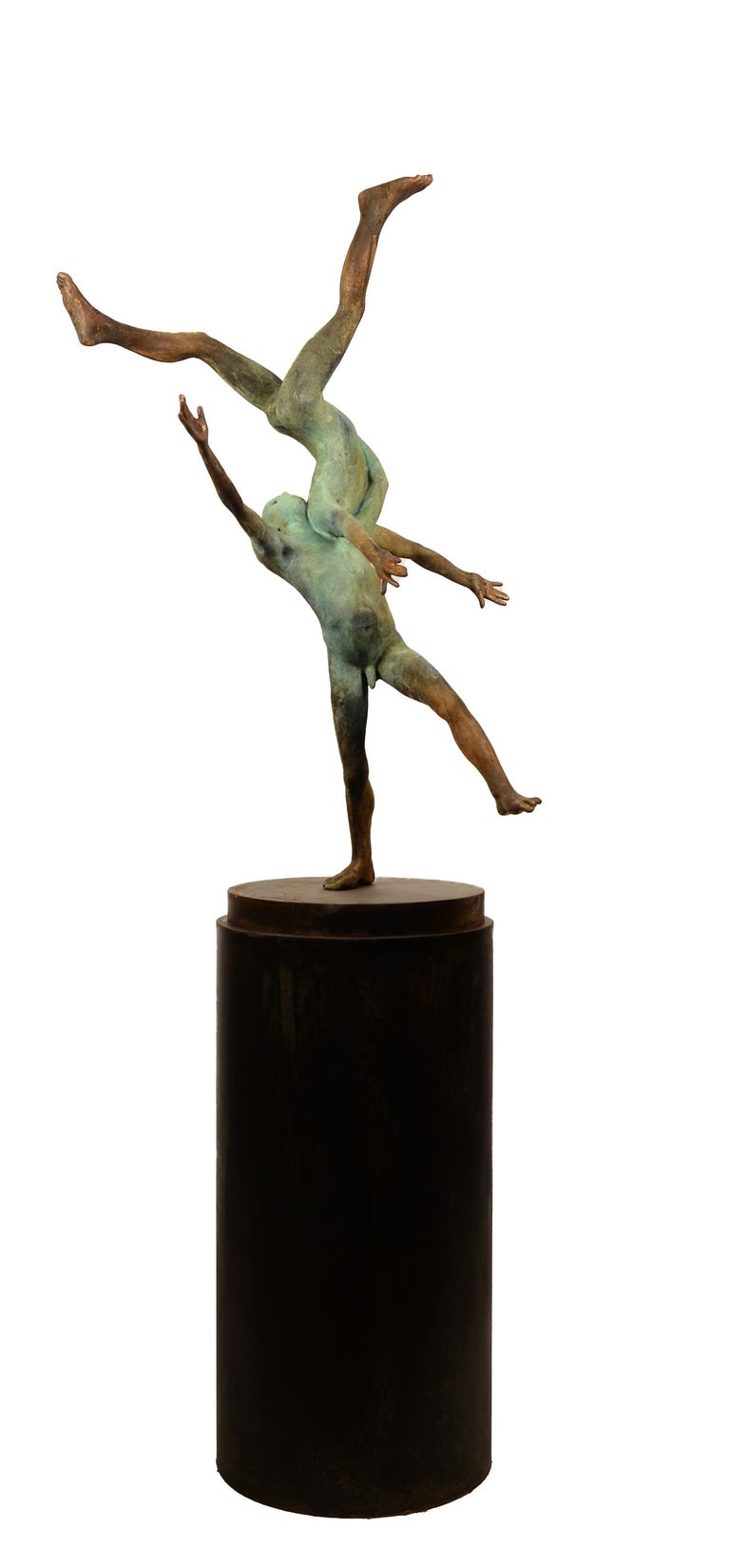 Jesus Curia Perez Figurative Sculpture - Pugnatum II, Renaissance Inspired Bronze Sculpture of Two Aerial Performers