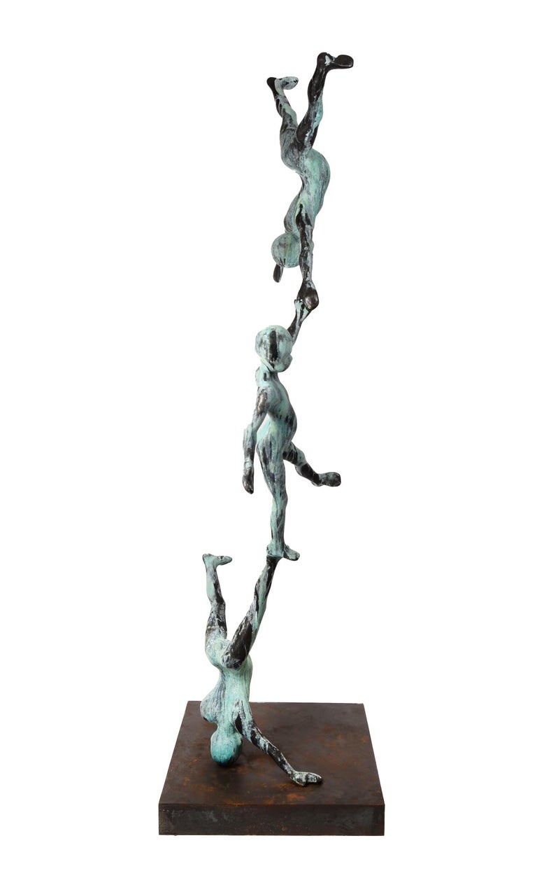 Trio VI - Monumental Bronze Sculpture With Three Balancing Acrobat Figures  For Sale 2