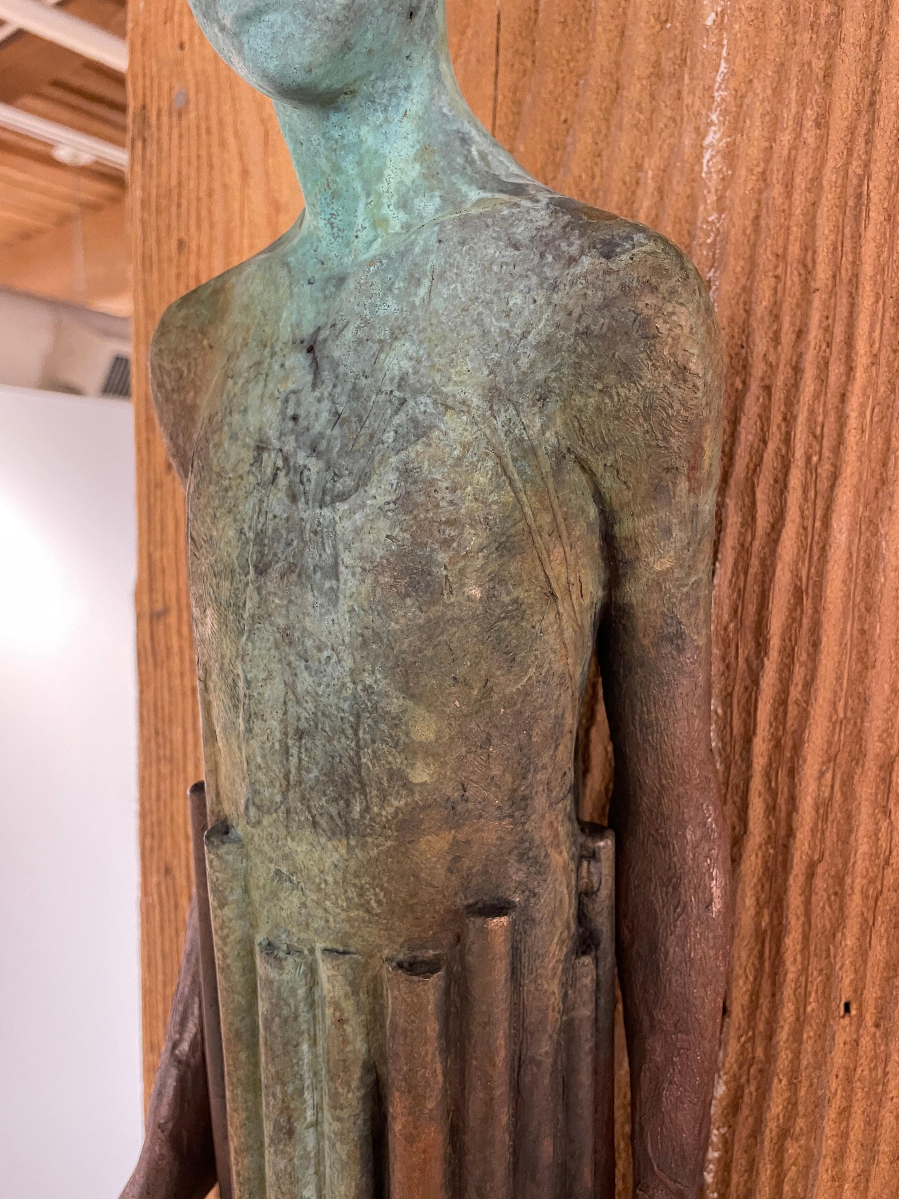 Tube II - Wall Mounted Bronze Sculpture with Human Form and Lush Patina 2