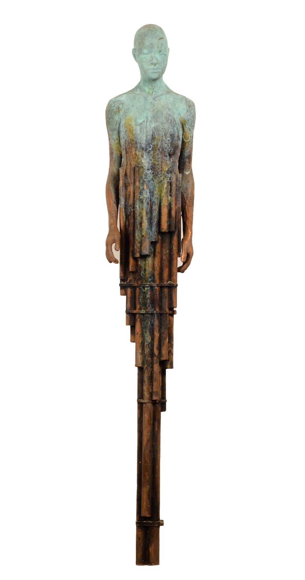 Tube II - Wall Mounted Bronze Sculpture with Human Form and Lush Patina