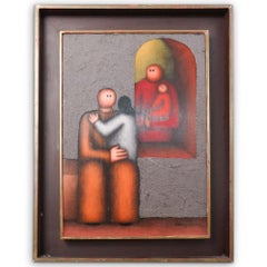 Untitled, Family in an Interior, Mexican 20th Century, Oil and sand on board