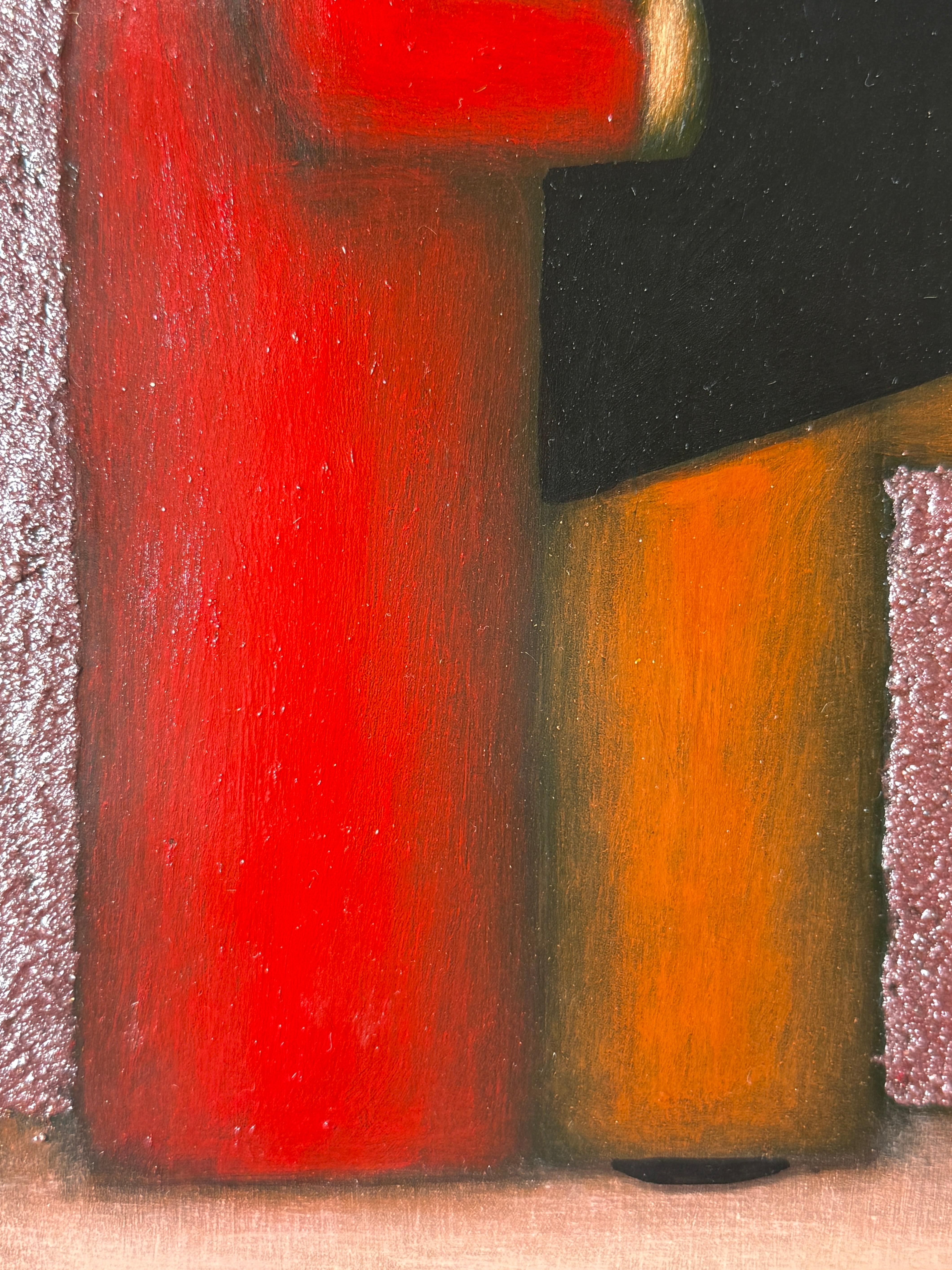 Jesus Mariano Leuus Surrealist Figurales Ölgemälde Mexiko 1977 (Holz) im Angebot