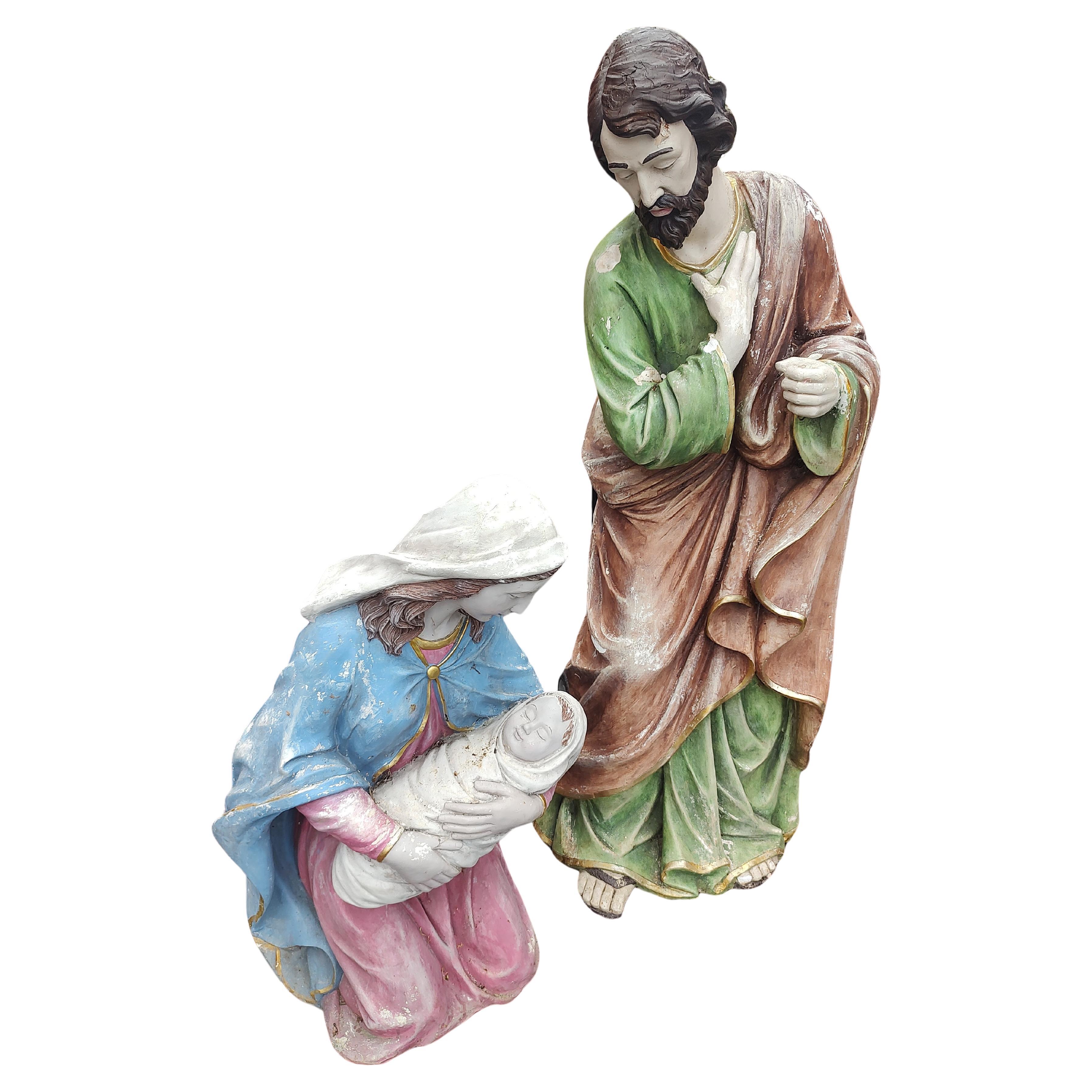 Jesus, Mary & Joseph en sculpture moderne du milieu du siècle dernier en fibre de verre et plâtre C1955 en vente 9