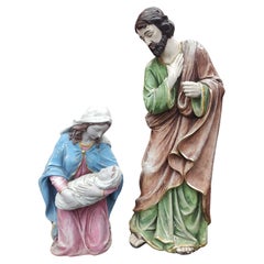 Jesus, Mary & Joseph en sculpture moderne du milieu du siècle dernier en fibre de verre et plâtre C1955