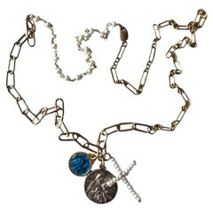 Jesus Medal Cup Last Supper Blue Enamel Joseph White Pearl Cross Necklace