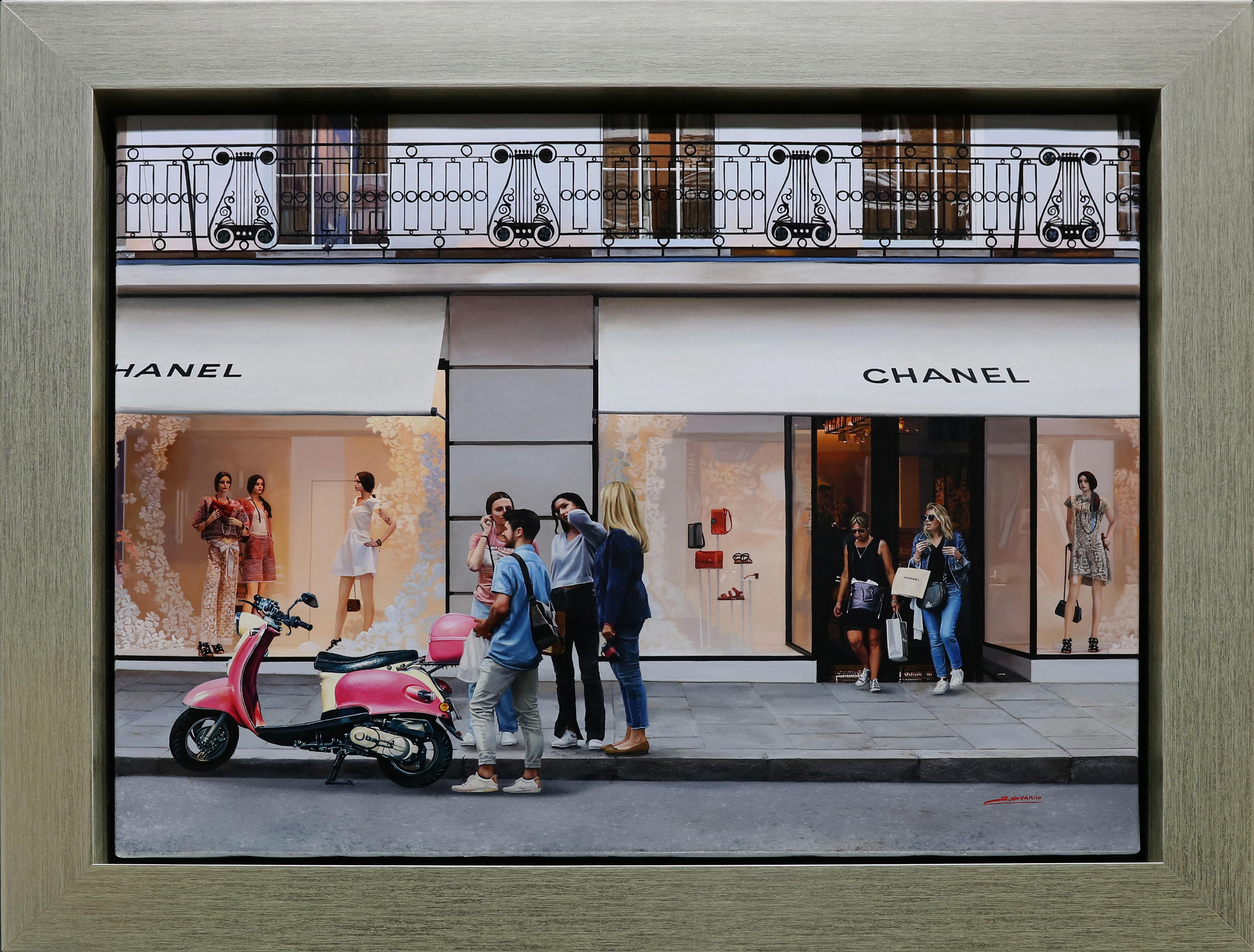 Jesus Navarro Figurative Painting - Chanel, Bond Street, London - Photorealist Oil Painting on Canvas