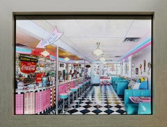 Classic American Diner: Photorealist Painting Oil on Canvas