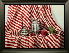 Red Stripes Still Life: Photorealist Oil Painting