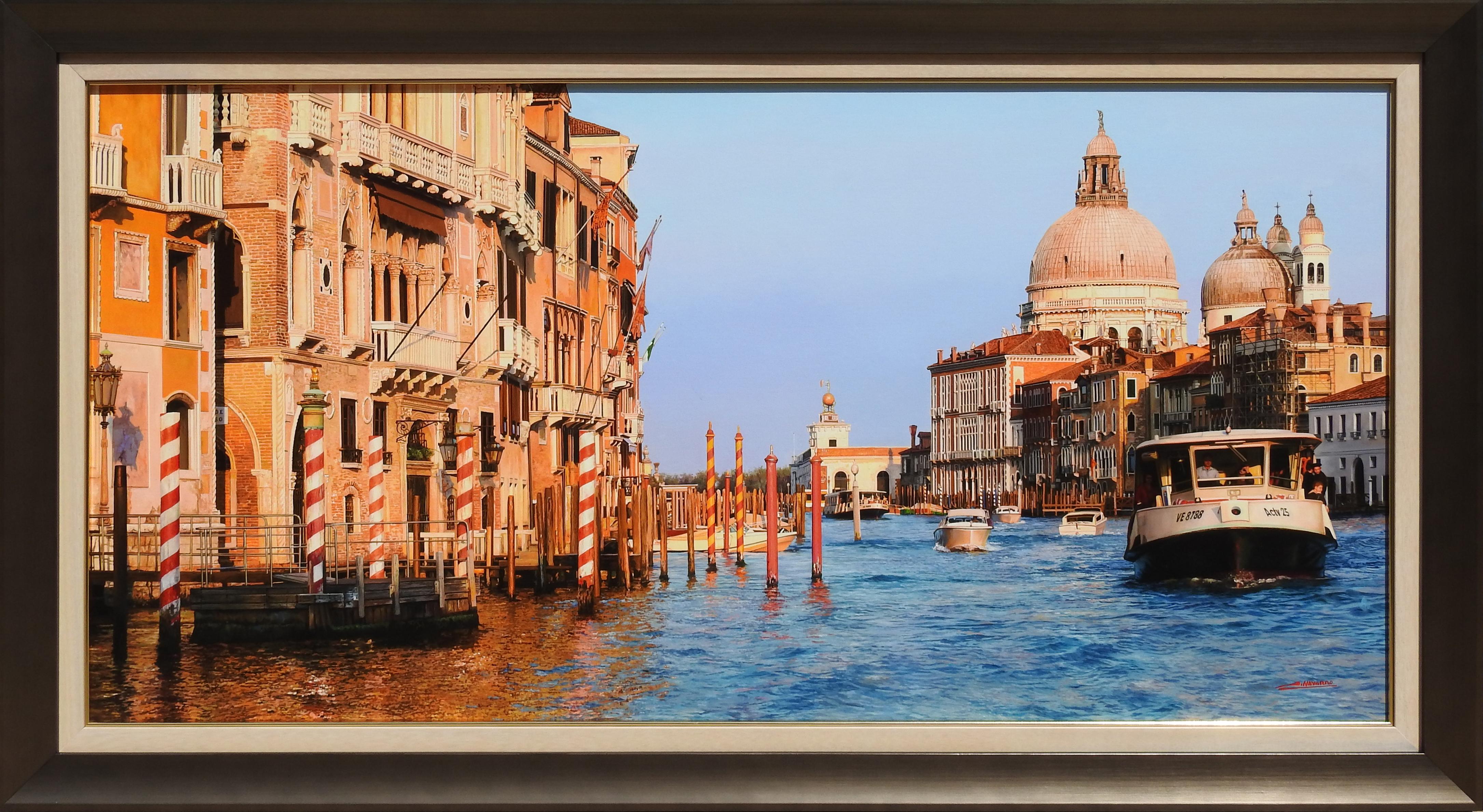 "Venice", Jesus Navarro, Realism, 24x47 in., Original Oil Canvas, Blue, Italy
