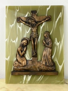 Vintage Jesus on the Cross, Bronze on Plexiglass, Italy, 1970s 