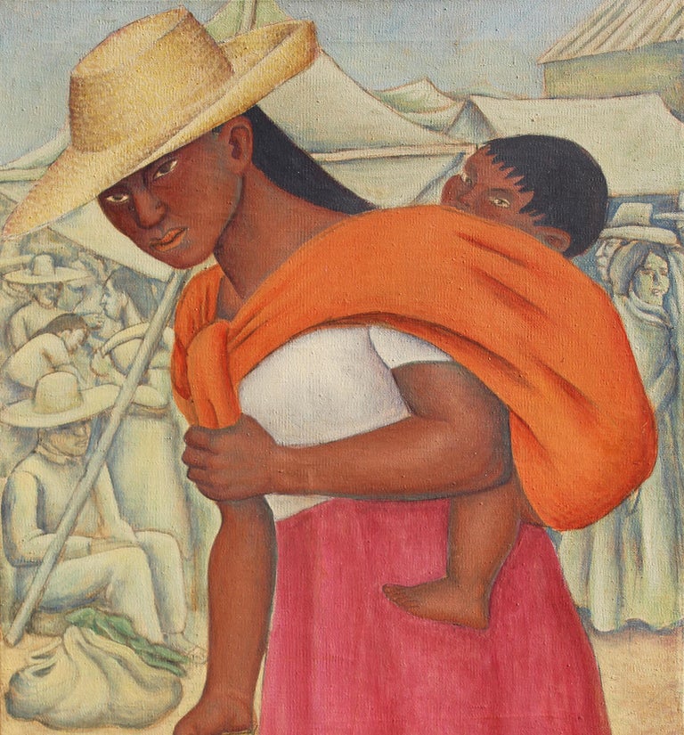 Mother and Child by Latin American Artist Jesus Ortiz Tajonar - Brown Figurative Painting by Jesus Ortiz Tajonar