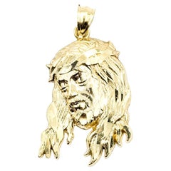 Jesus Pendant with Crown of Thorns in 14k Yellow Gold