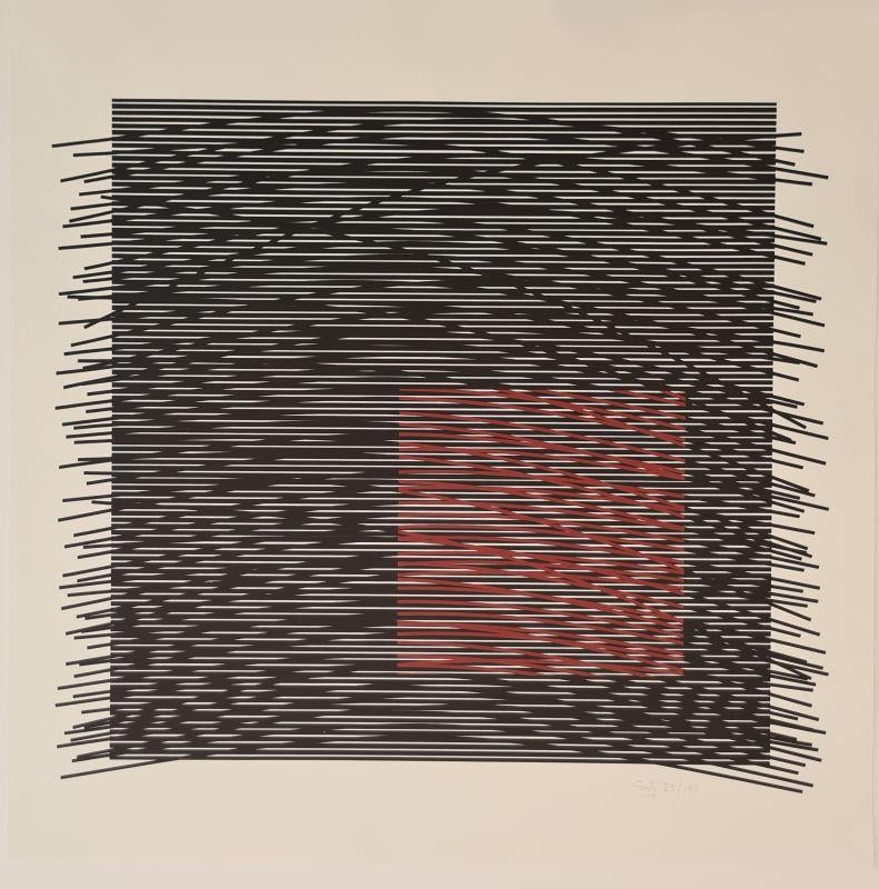 Jesús Rafael Soto  Abstract Print – Rotes virtuelles Quadrat auf der rechten Seite 