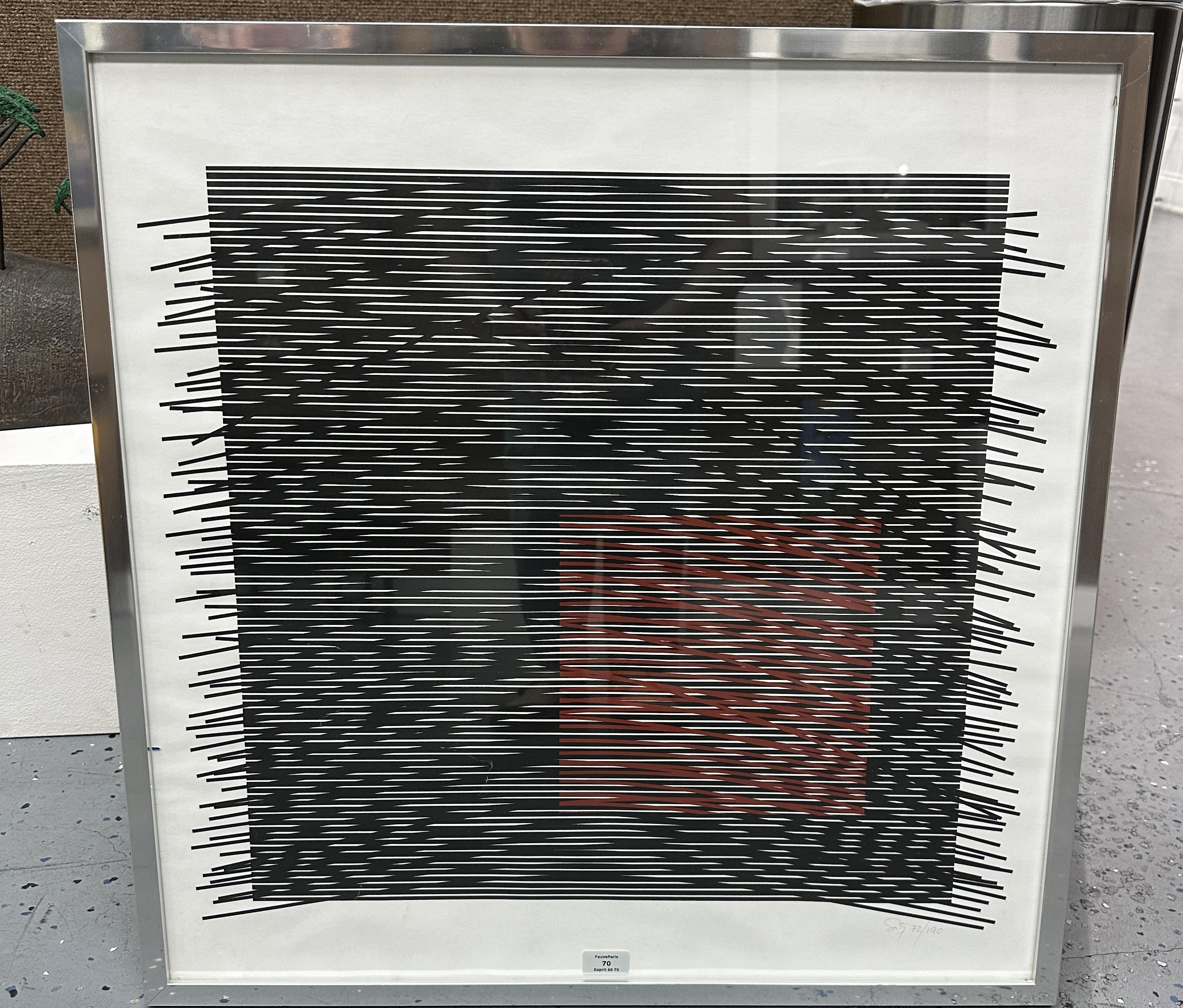 Red Virtual Square Right - Print by Jesús Rafael Soto 