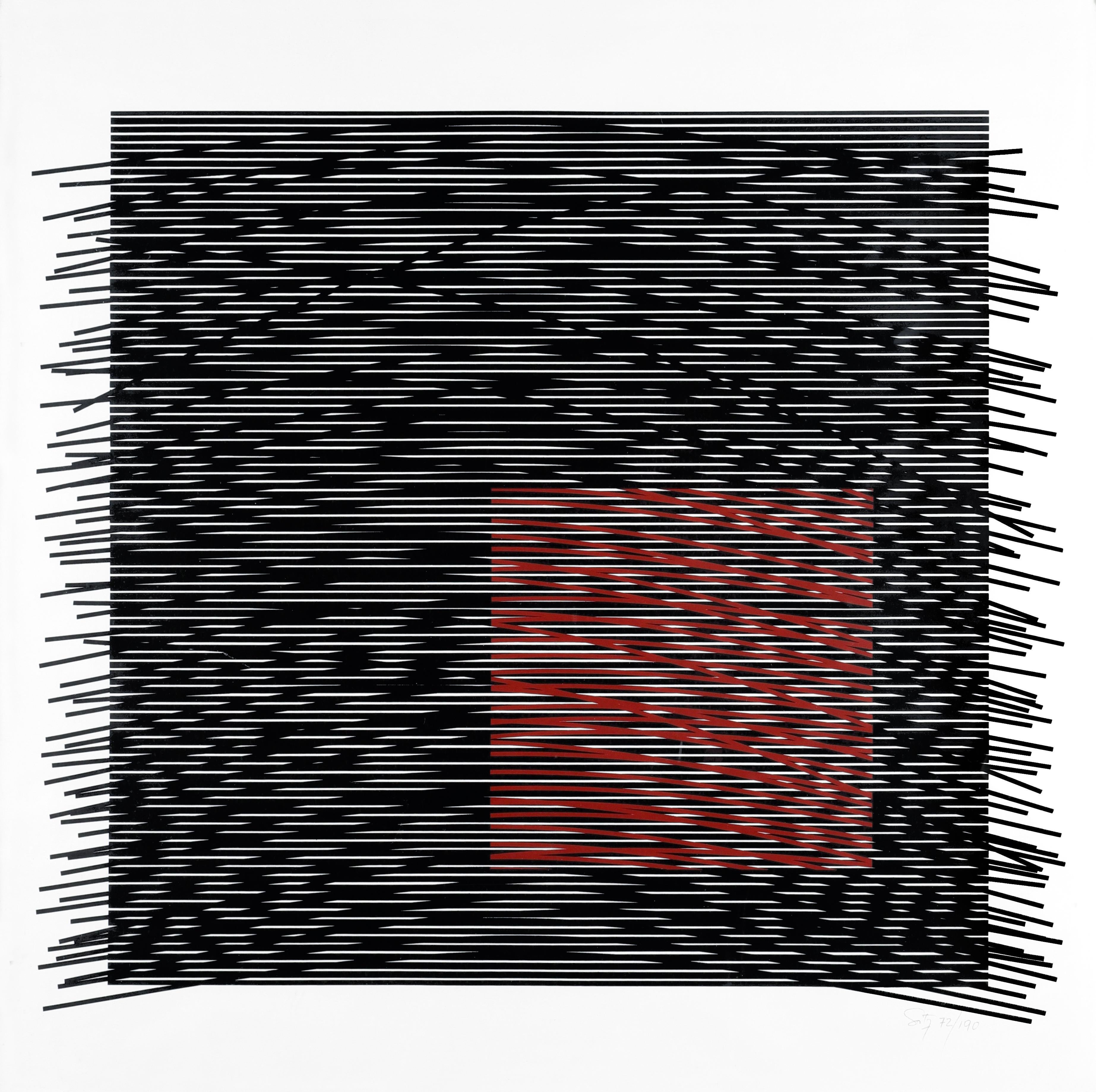 Jesús Rafael Soto  Abstract Print - Red Virtual Square Right