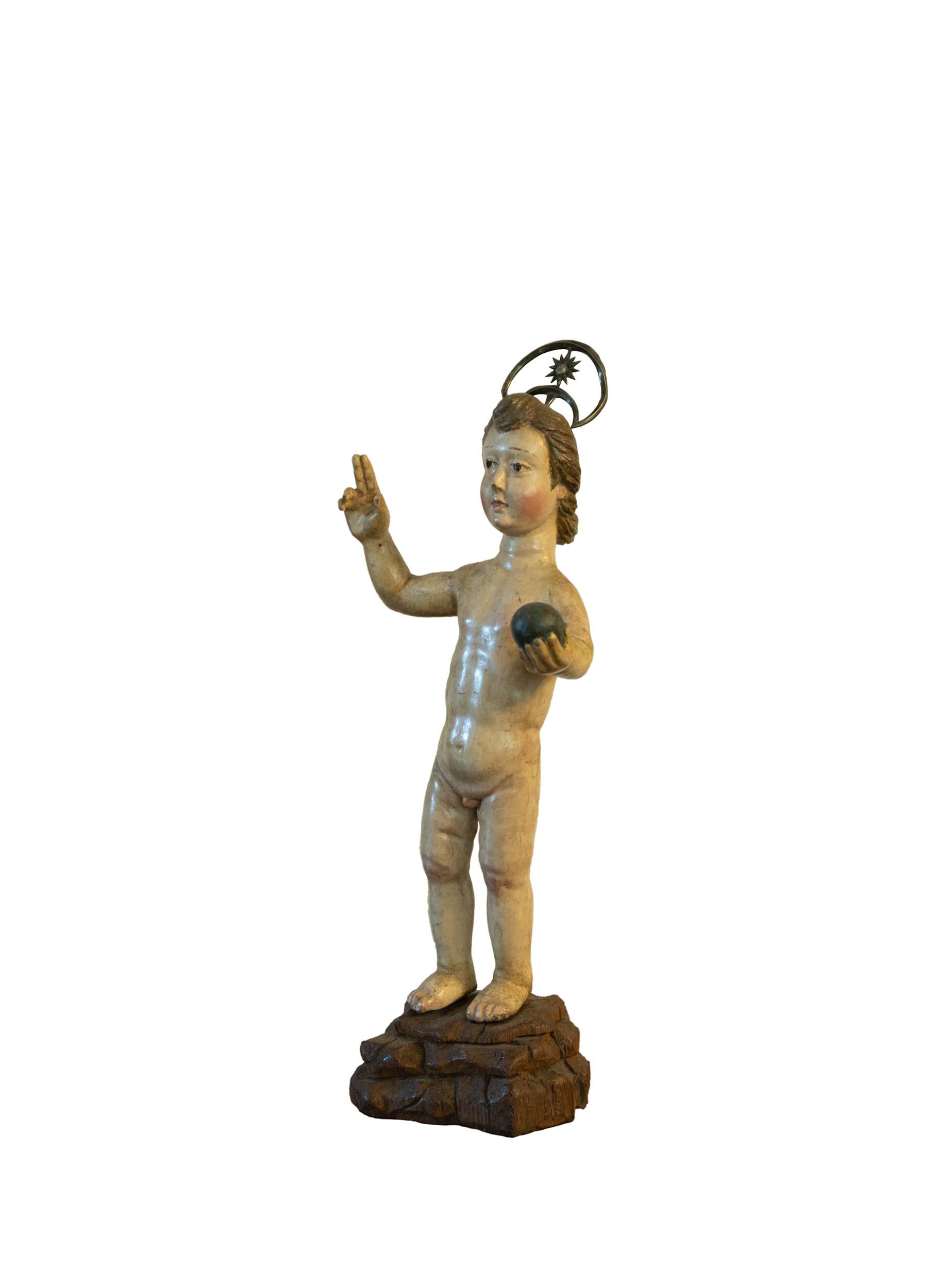 Sculpté à la main Sculpture de Jésus Salvator Mundi, art religieux flamand, 17e siècle en vente