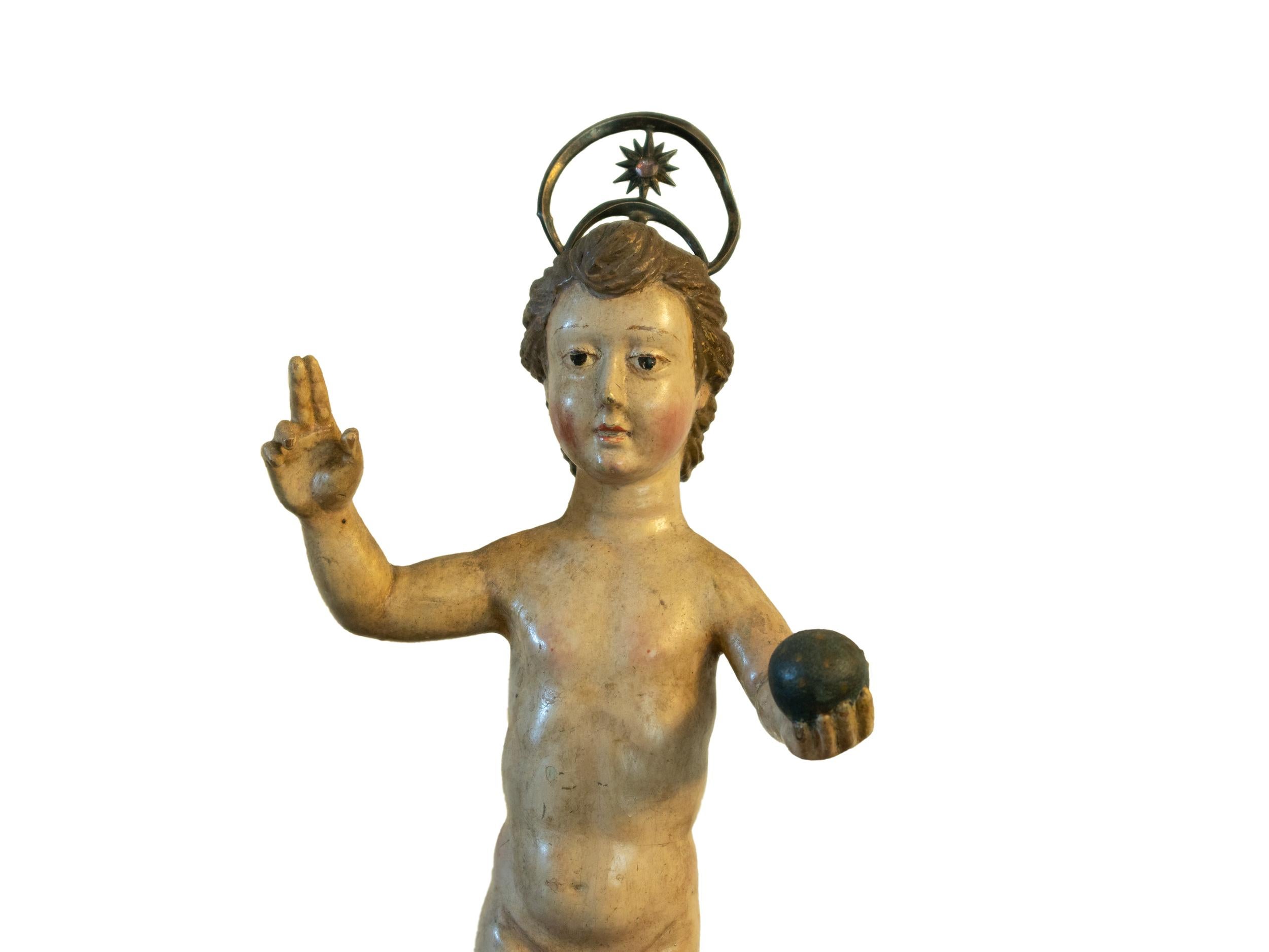 17ème siècle Sculpture de Jésus Salvator Mundi, art religieux flamand, 17e siècle en vente